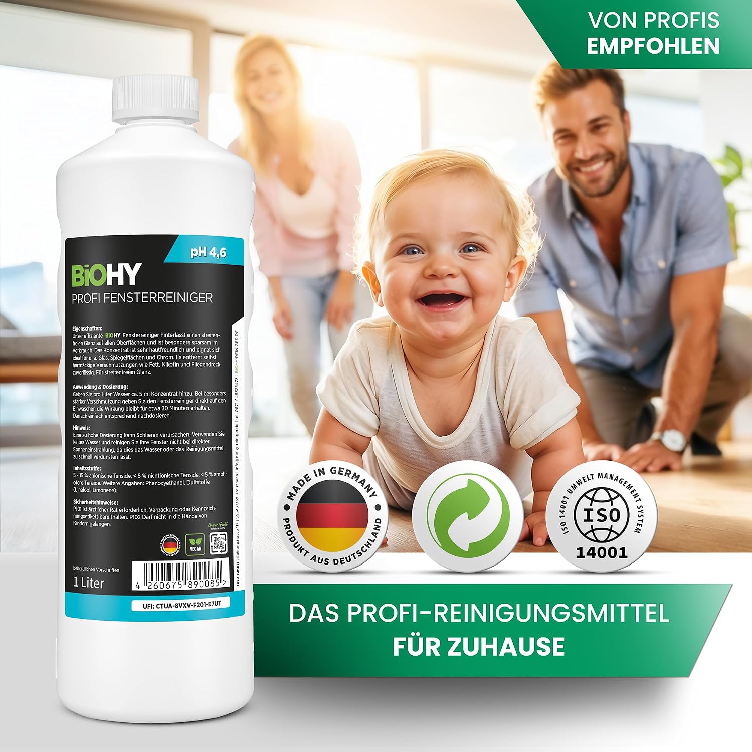 Thumbnail 4 de BIOHY Professionele ruitenreiniger, 1 liter concentraat voor raamzuigers
