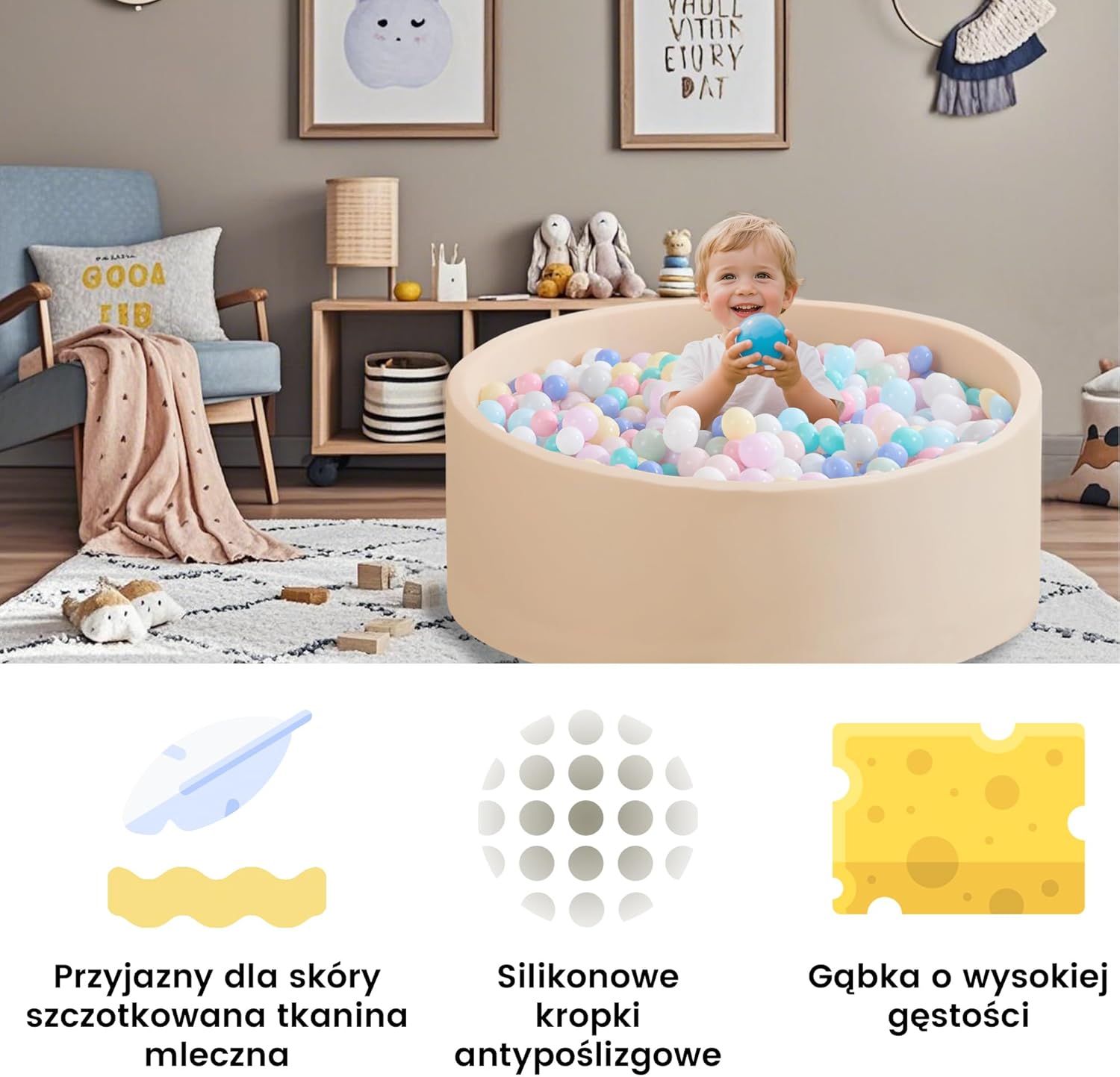 Thumbnail 5 de Bällebad Baby aus Schaumstoff 80 × 30 cm – Kinder-Bällerbad rund ab 1 Jahr, grün (ohne Bälle)