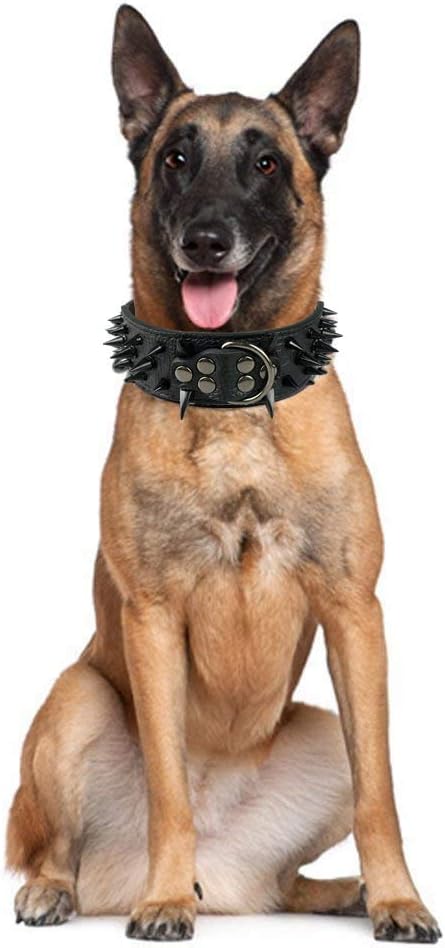 Thumbnail 3 de Haoyueer sharp spiked studded dog collar (2 inch wide) in PU faux leather