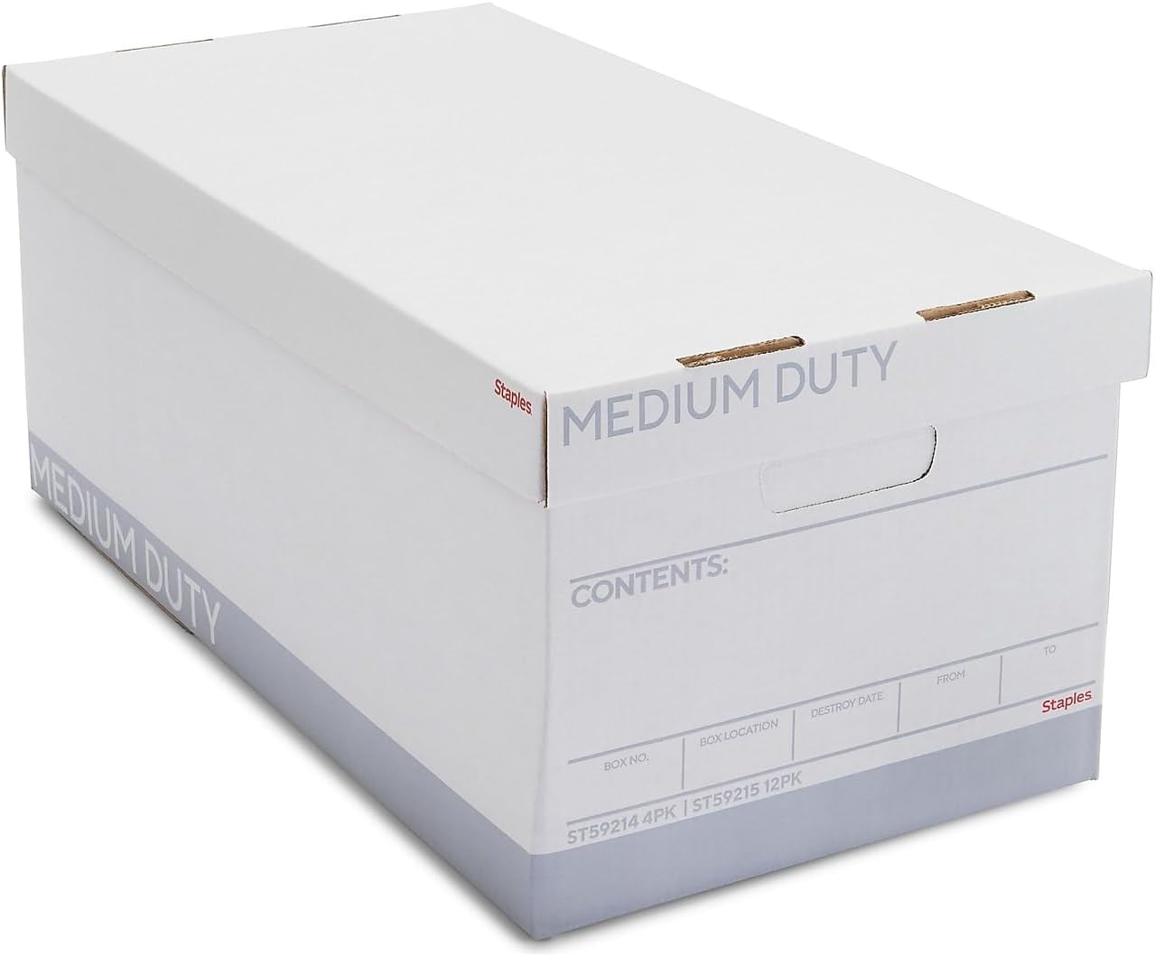 Detalle de Staples Letter-Size Storage & Filing Box, 12-Pack, Stackable Cardboard, White/Gray