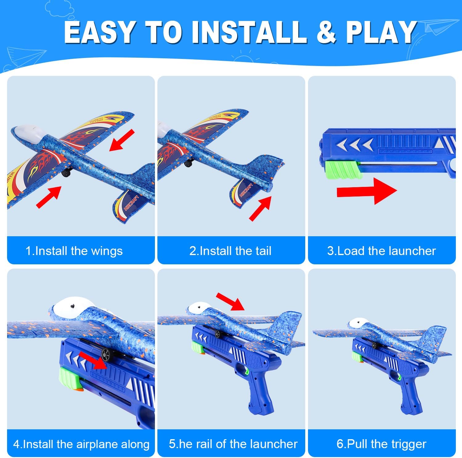 Detalle 2 de TODARRUN Airplane Launcher Toy (3-pack) LED Foam Glider Catapult Planes with 2 Flight Modes