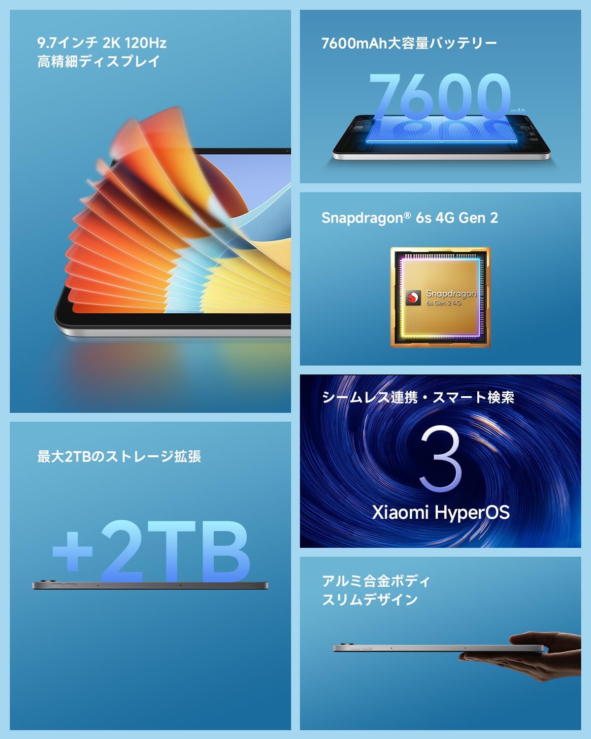 Detalle de Xiaomi REDMI Pad 2 9.7 タブレット 4GB+64GB、2K・120Hz、7600mAh