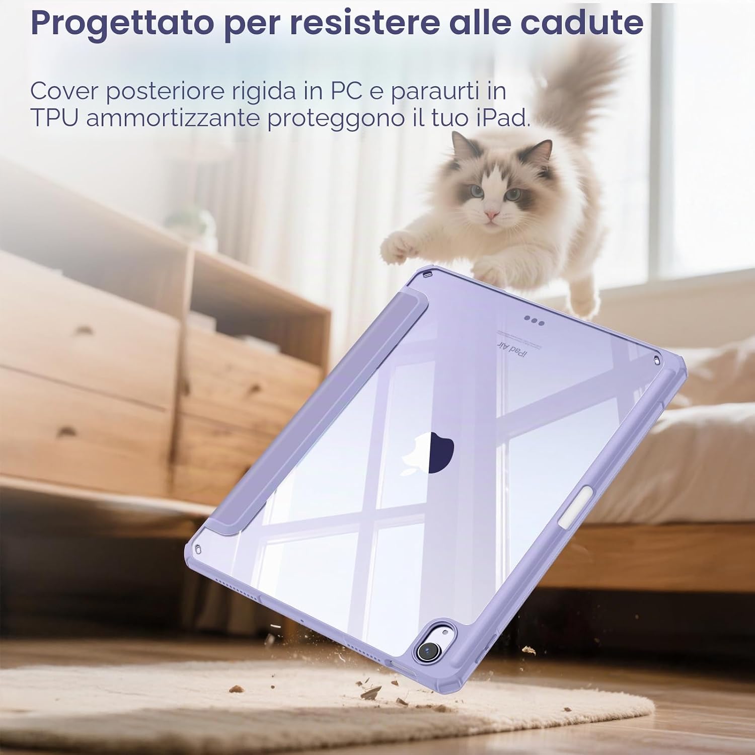 Thumbnail 6 de FINTIE Cover per iPad Air 11" M4/M3/M2 e 10,9" (2022/2020) con Portapenne – Trasparente con Bordo Lilas