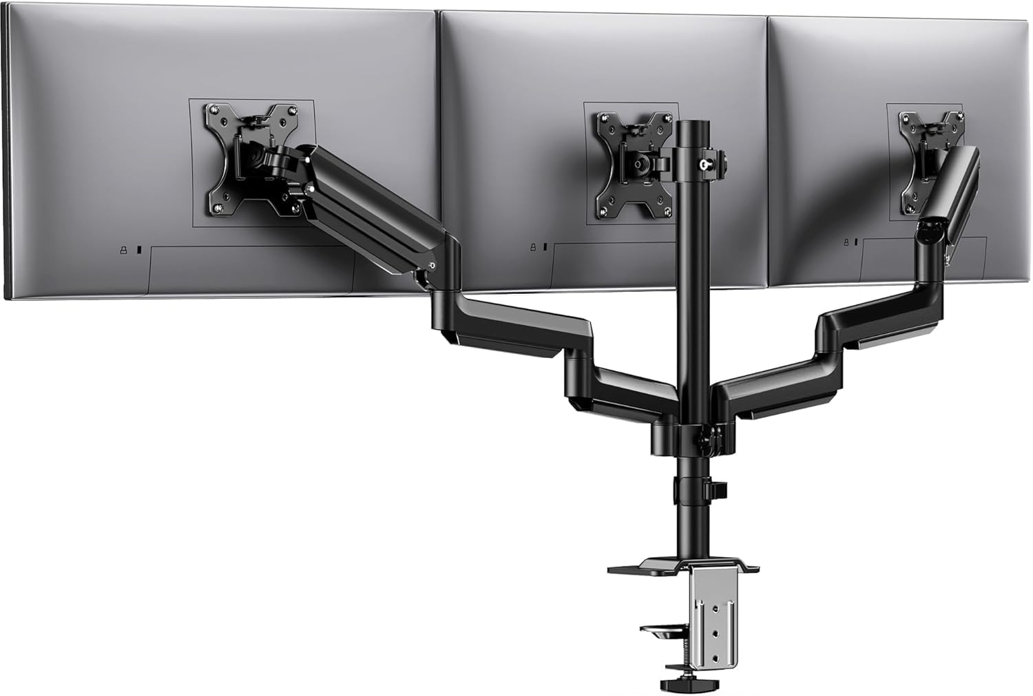 Detalle de HUANUO Monitorhalterung 3 Monitore für 13–27 Zoll – Gasfederarm, 8 kg je Arm, VESA 75x75/100x100