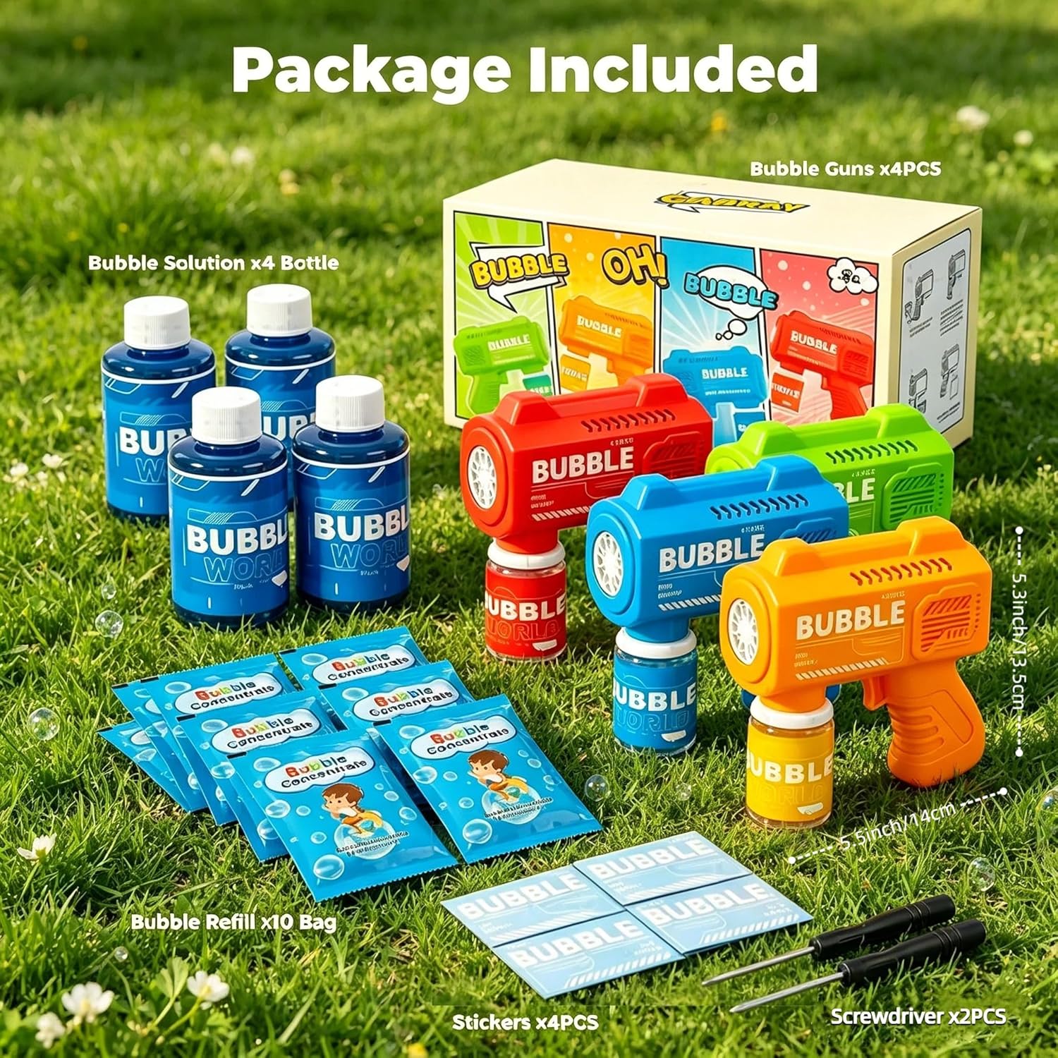 Detalle de PANACARE Seifenblasenpistolen 4er Set – LED-Beleuchtung, 5000+ Blasen/Min, automatisierte Seifenblasenmaschine für Kinder