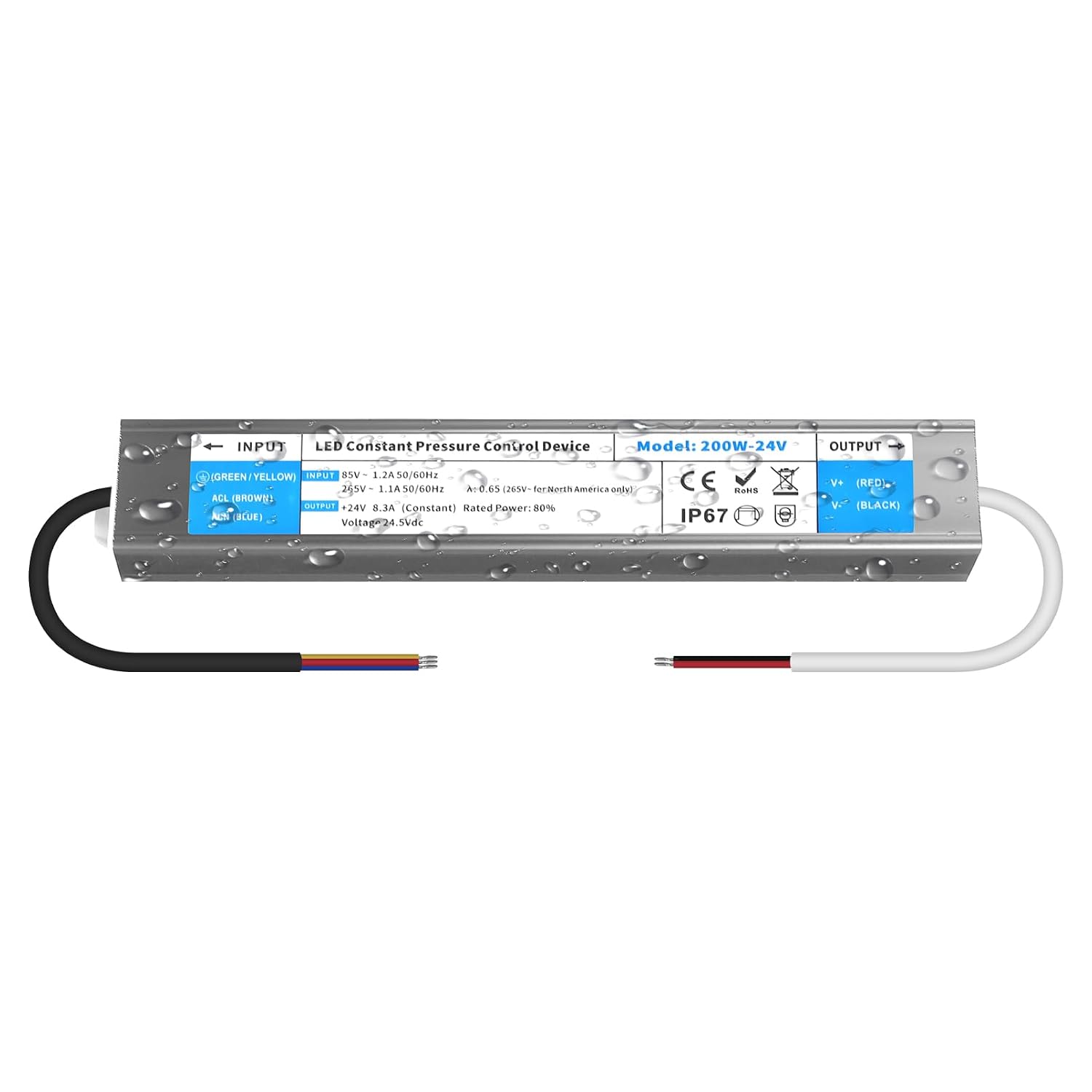 Detalle de YOODI 24V-200W LED-transformator 8,33A, IP67, AC naar DC