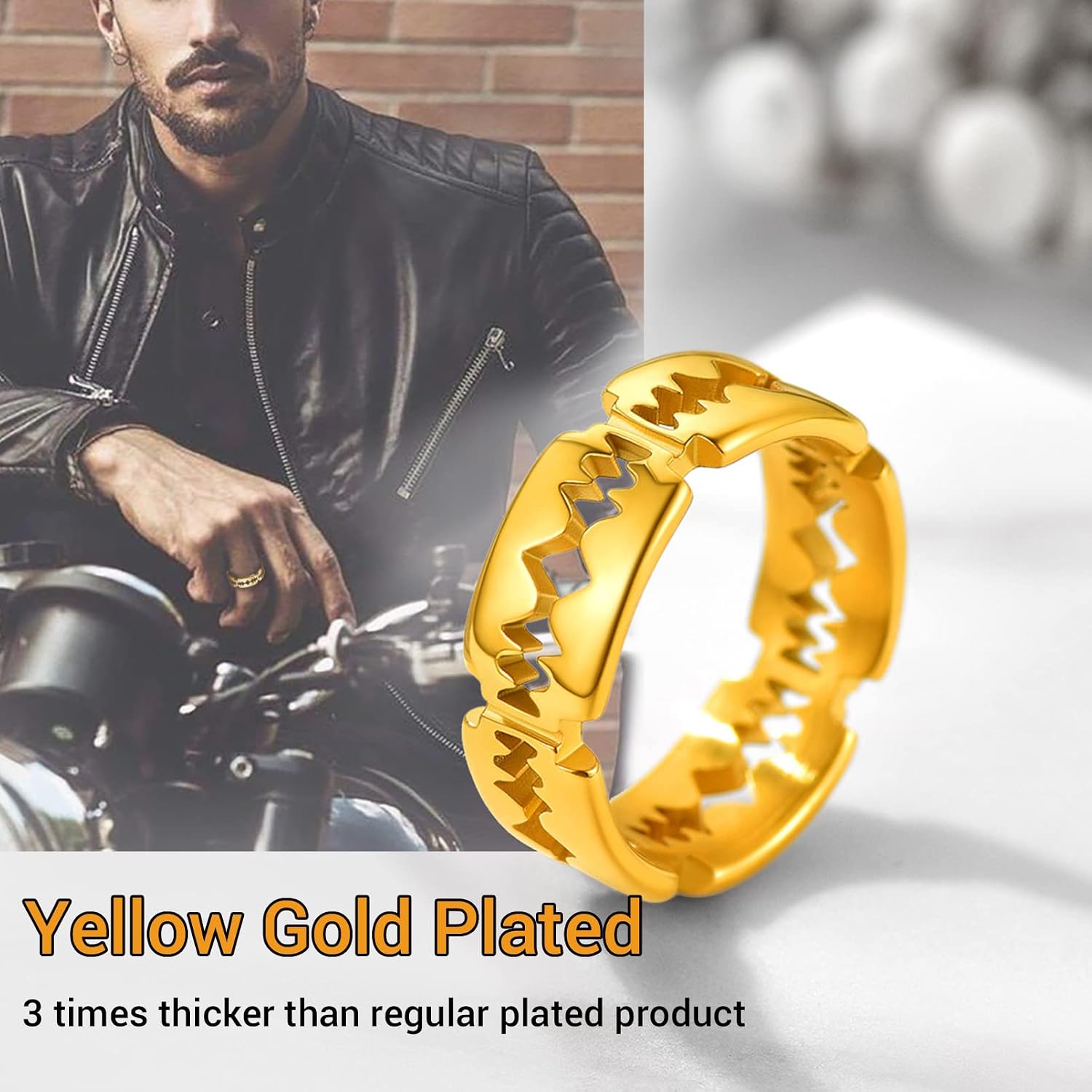 Thumbnail 2 de PROSTEEL Bague Homme Lame Rasoir Acier Inoxydable Plaqué Or Ø59