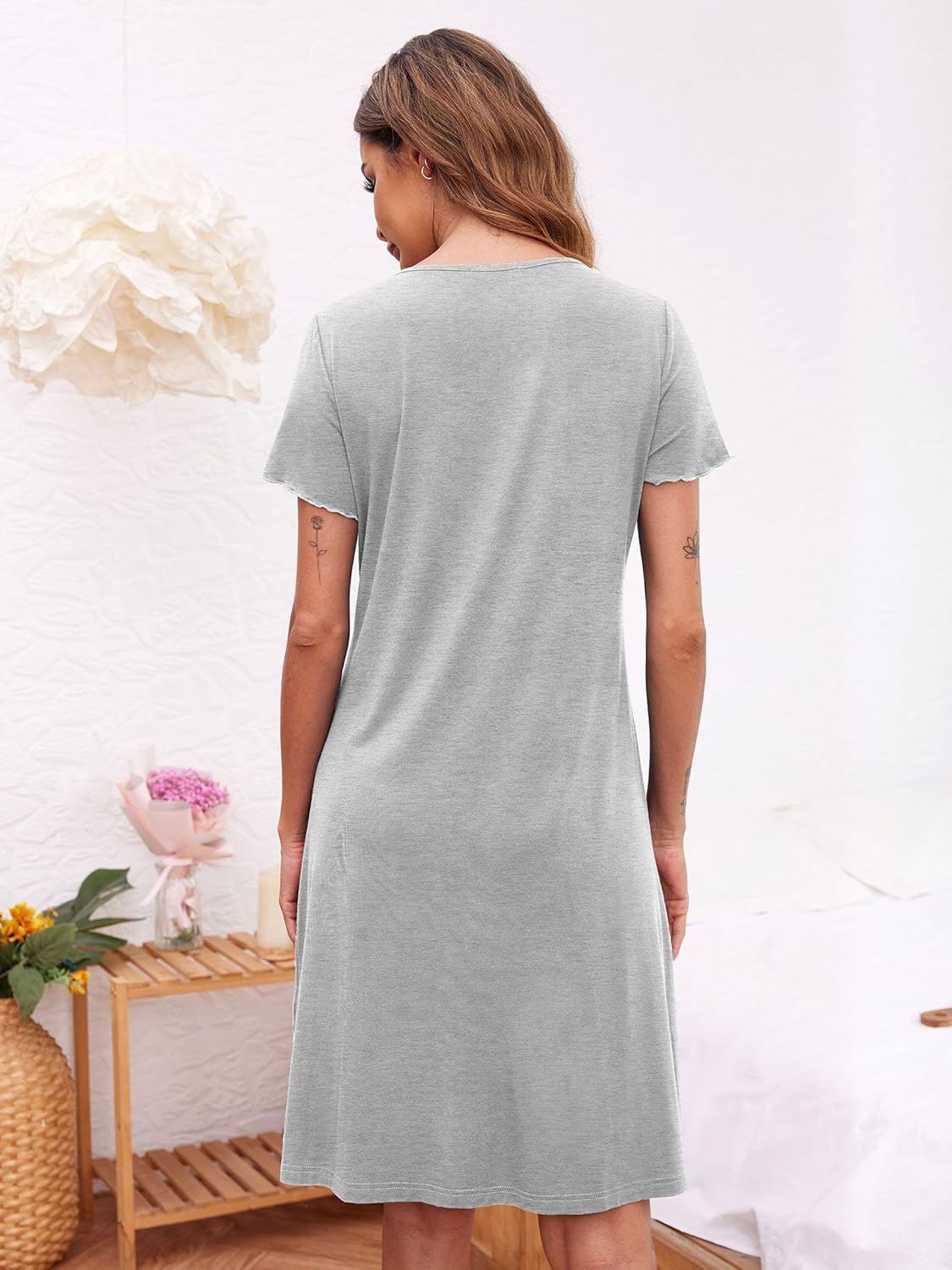 Thumbnail 6 de Ekouaer Nachthemd Damen – Kurzarm Schlafshirt mit Knopfleiste (S–XXL), Stillnächte geeignet