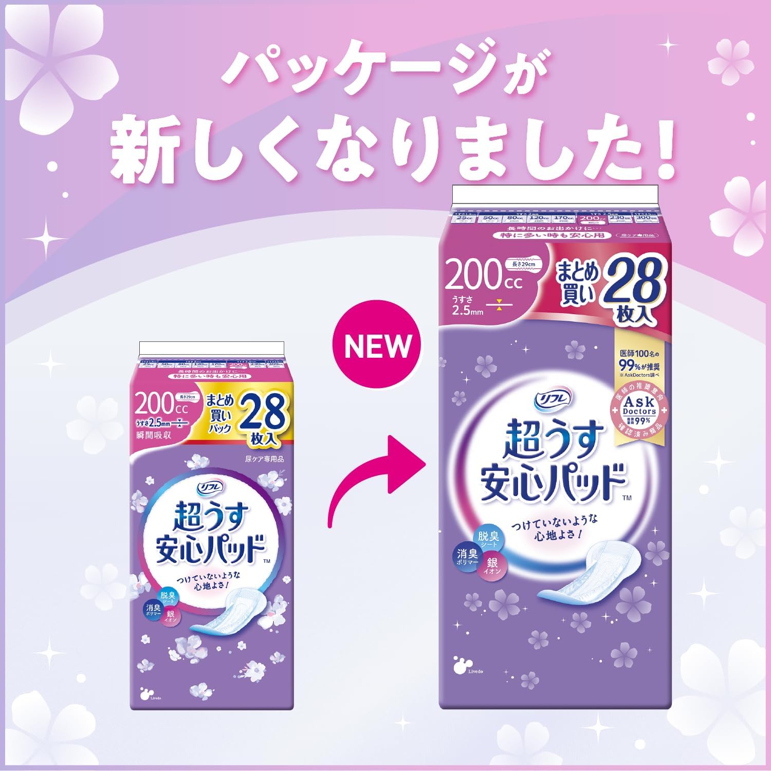 Thumbnail 1 de パーフェクト チョイス リフレ 超うす安心パッド 200cc 29cm・2.5mm、28枚×2袋