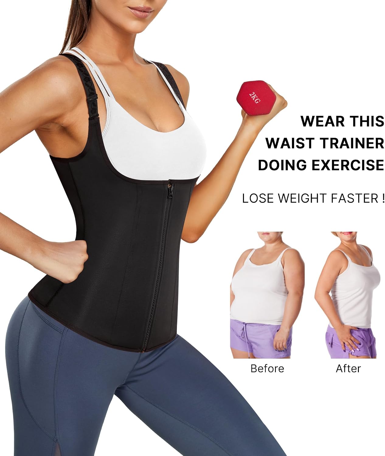 Thumbnail 1 de Nebility Waist Trainer Corset Shapewear Tank Top with Front Zipper and Adjustable Fit
