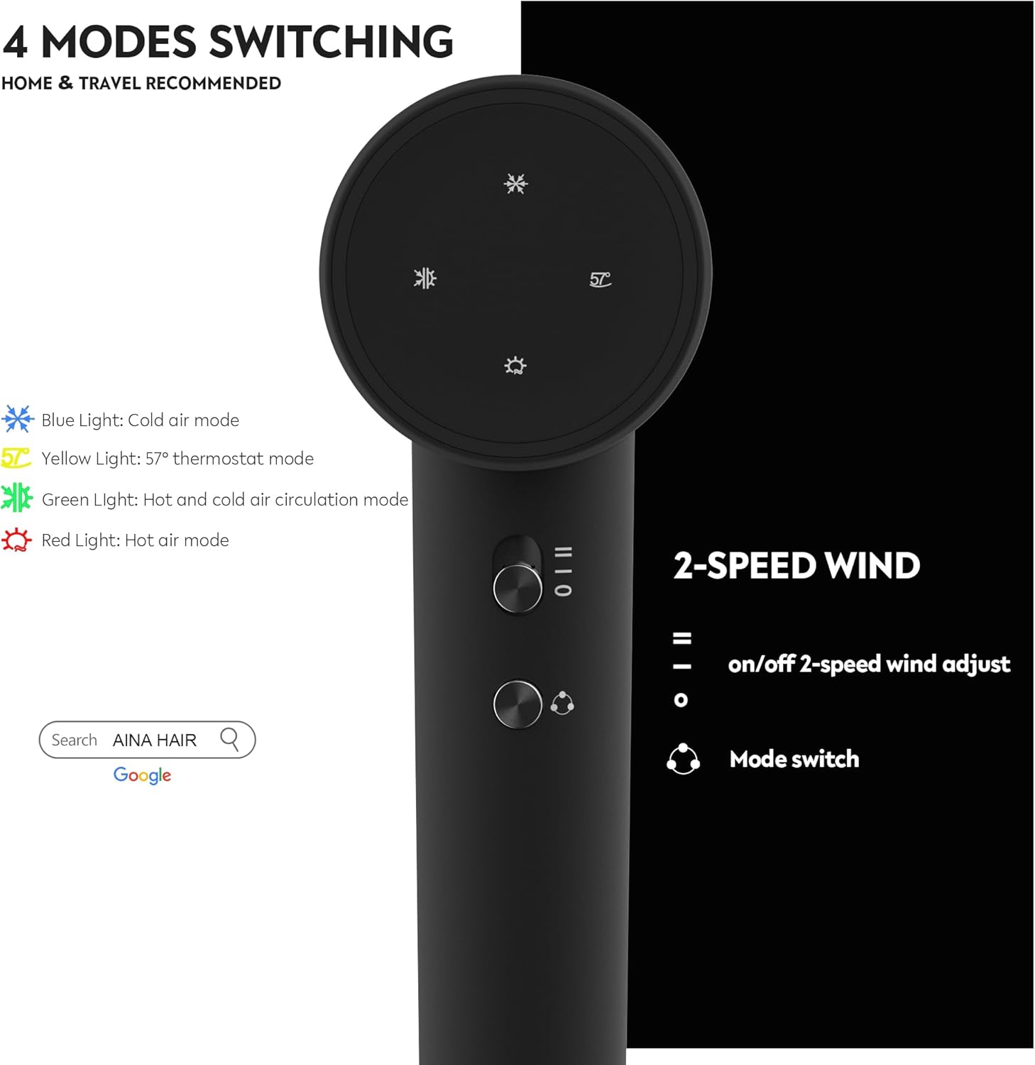 Thumbnail 2 de AINA High Speed Hair Dryer with brushless motor (up to 150,000RPM) and ionic travel design