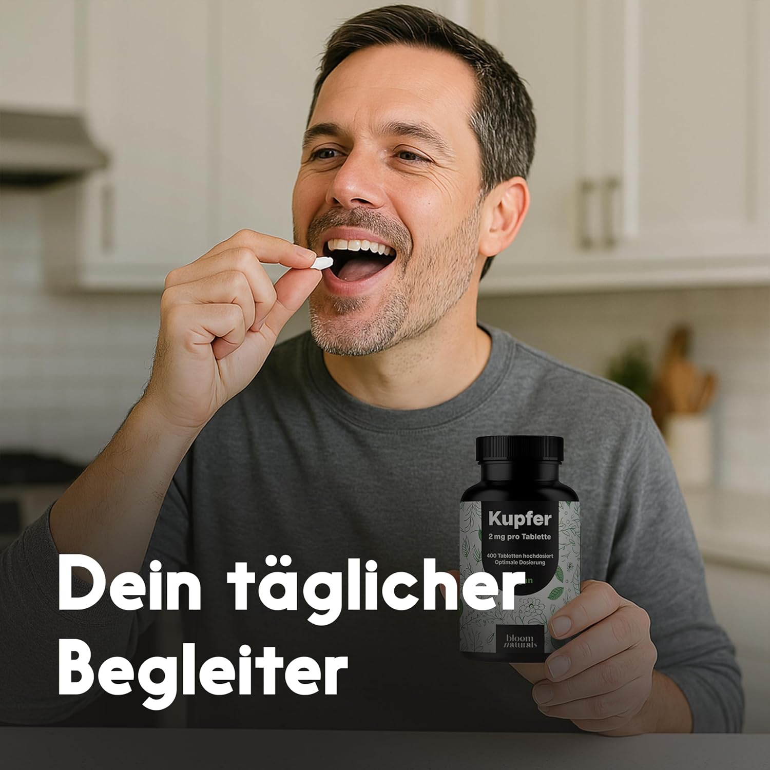 Detalle 2 de Kupfer Tabletten (400 Stück) mit 2 mg Kupfer aus Kupferbisglycinat – vegan, hergestellt in Deutschland
