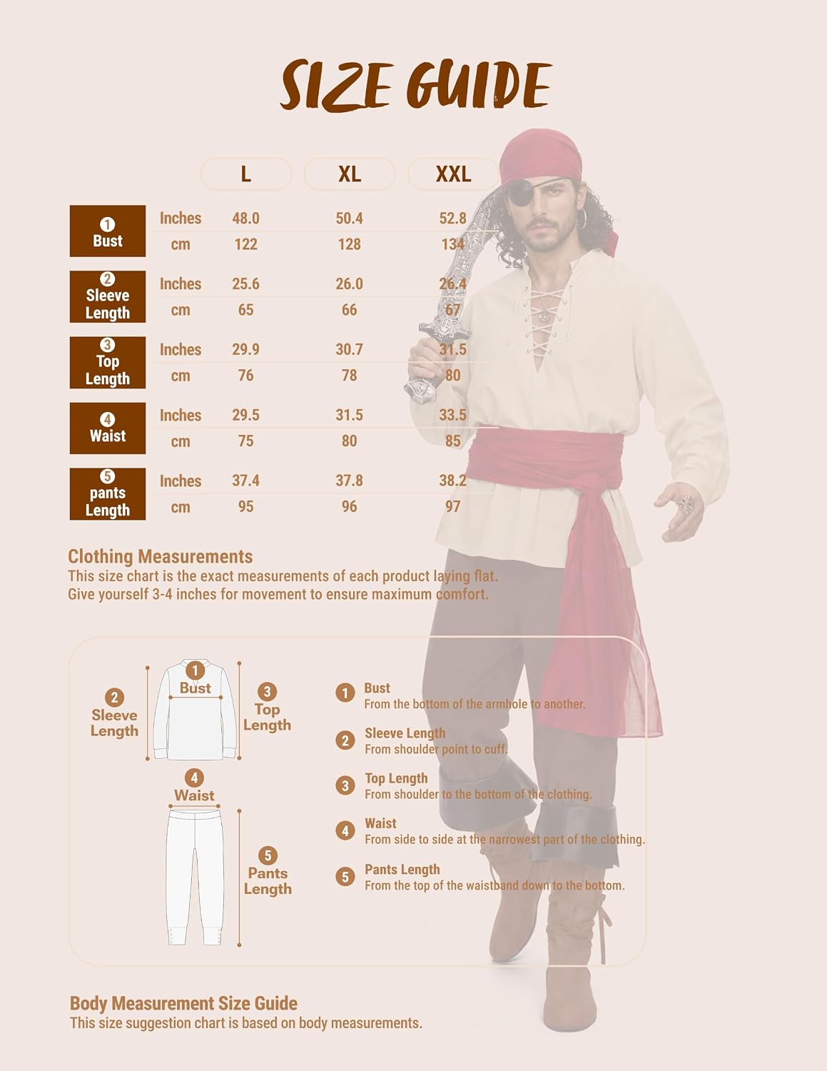 Detalle 2 de Spooktacular Creations Men's Pirate Costume, Polyester