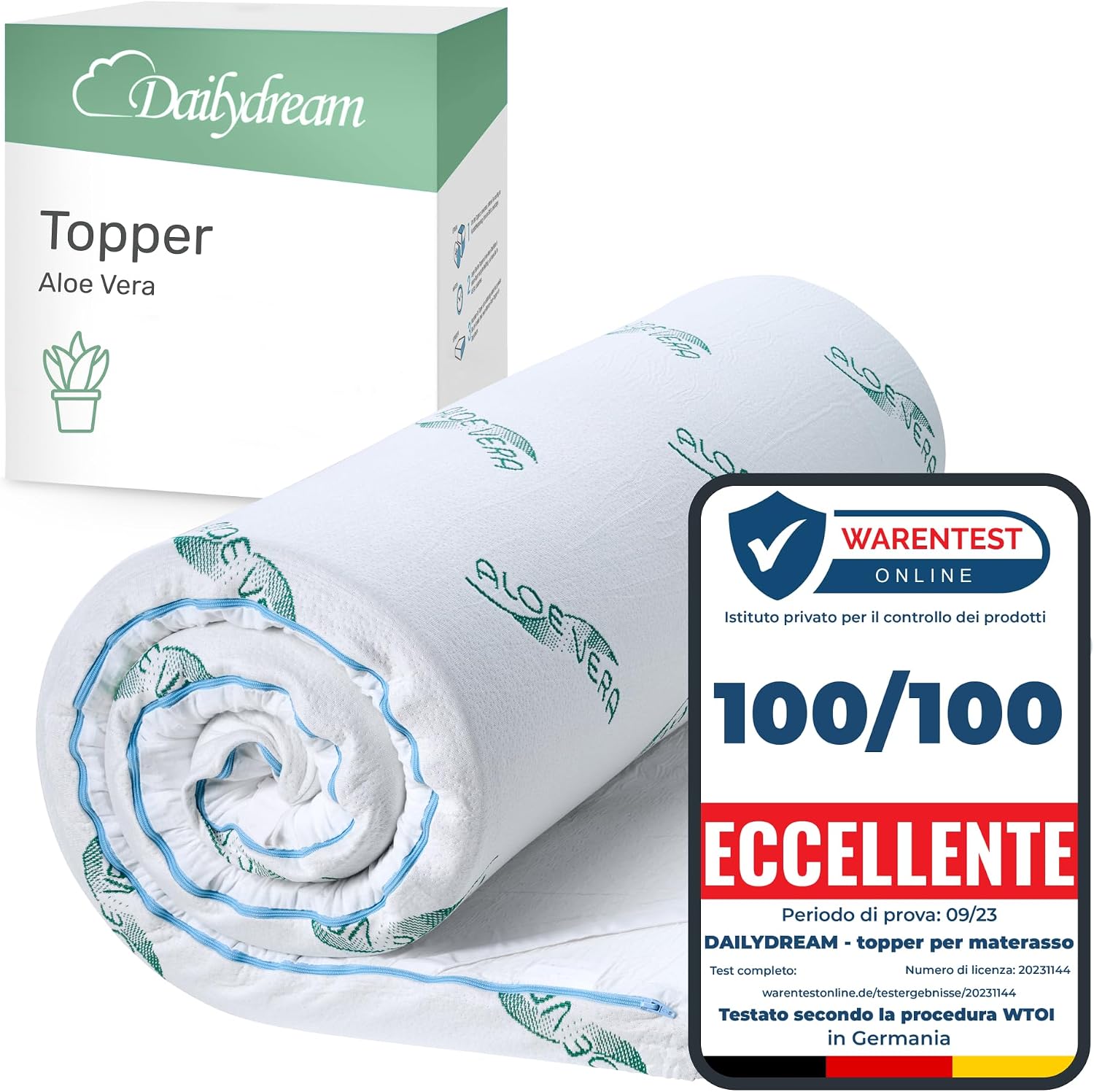 Detalle de Dailydream Topper matrimoniale piccolo 140x200 cm memory foam – Edition Aloe Vera (Model L)