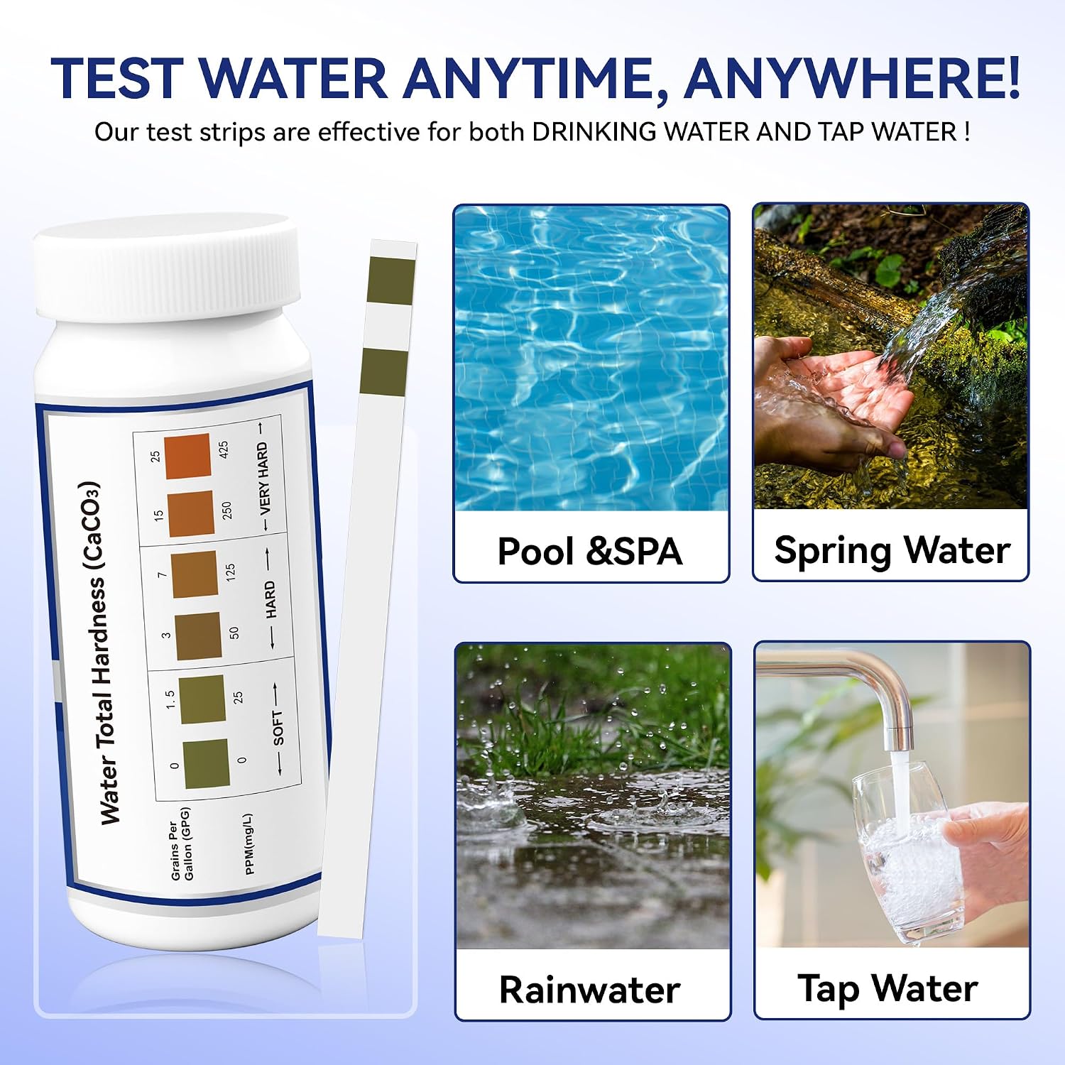 Detalle de Merydi hardness test strips Water Hardness Test Kit, 150 strips, double colour pads