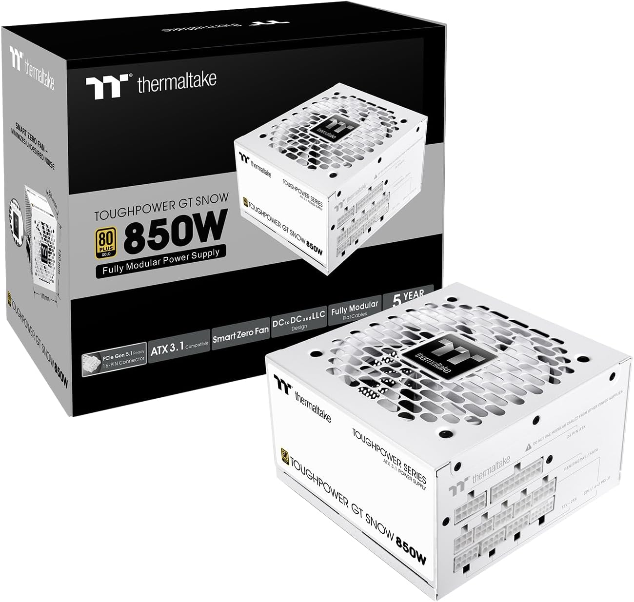 Thumbnail 1 de Thermaltake Toughpower GT Snow 850W – ATX 3.1 Netzteil (80 Plus Gold), vollmodular & PCIe 5.1 12V-2x6 (12+4)