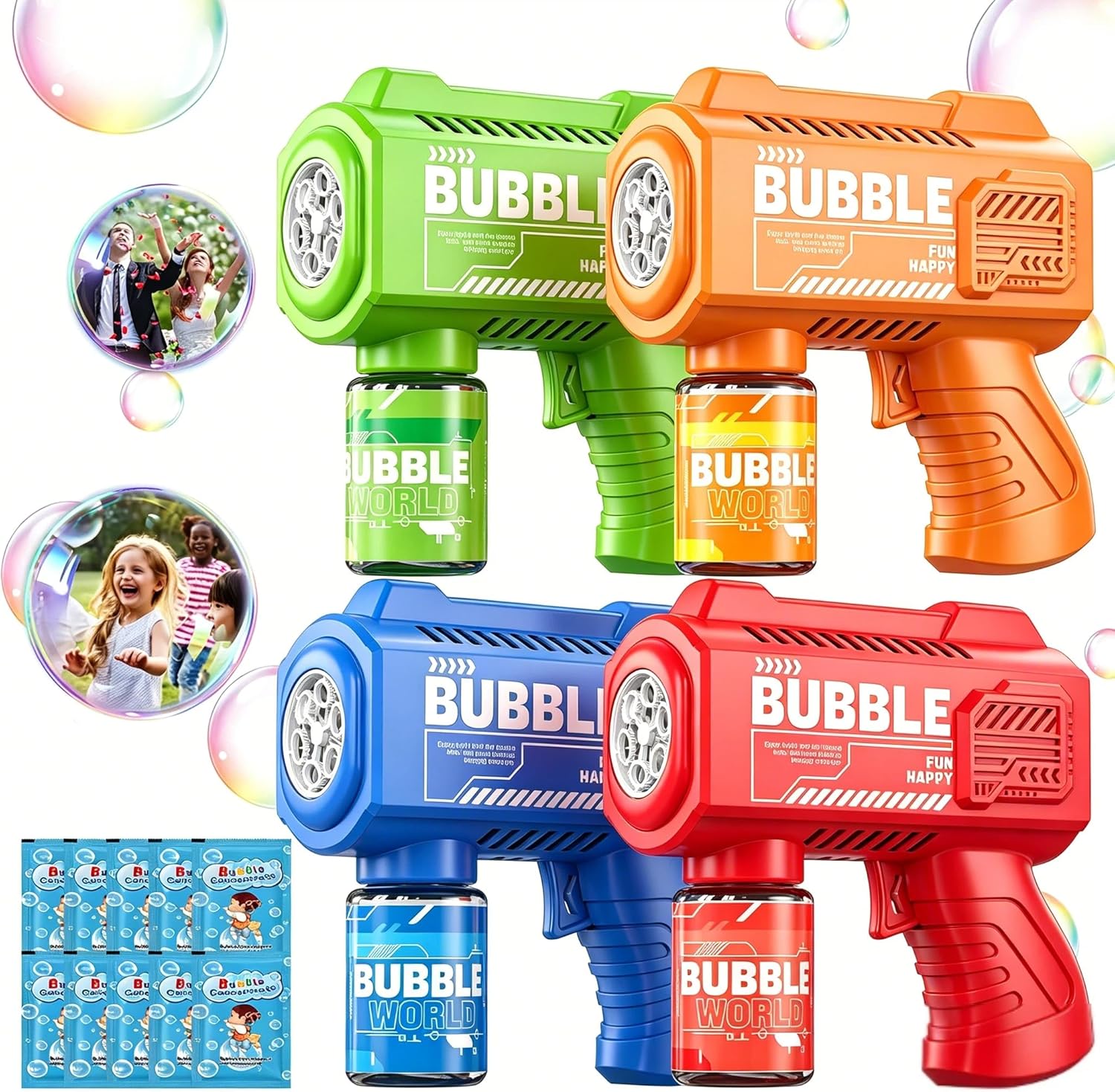 Detalle de PANACARE Seifenblasenpistolen 4er Set – LED-Beleuchtung, 5000+ Blasen/Min, automatisierte Seifenblasenmaschine für Kinder