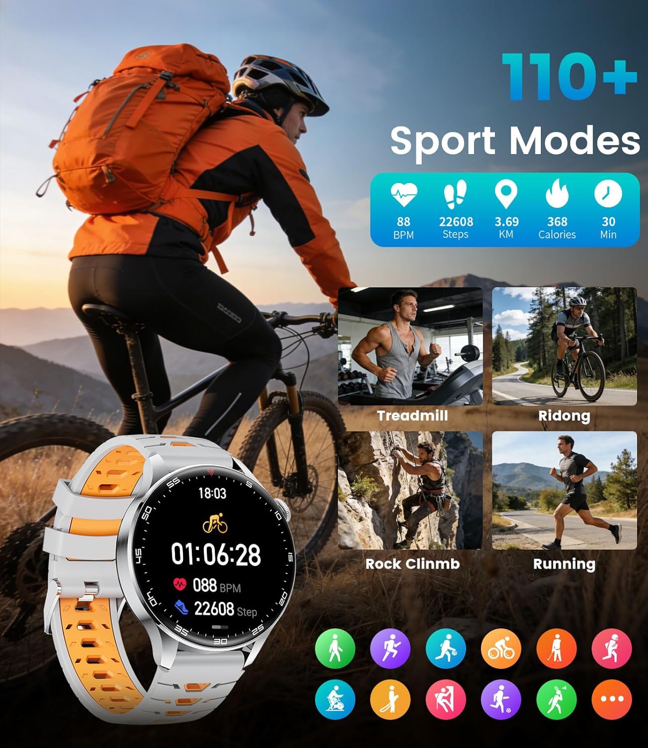 Thumbnail 4 de Montre connectée homme 1,7" avec appel Bluetooth et grand écran HD, argentée