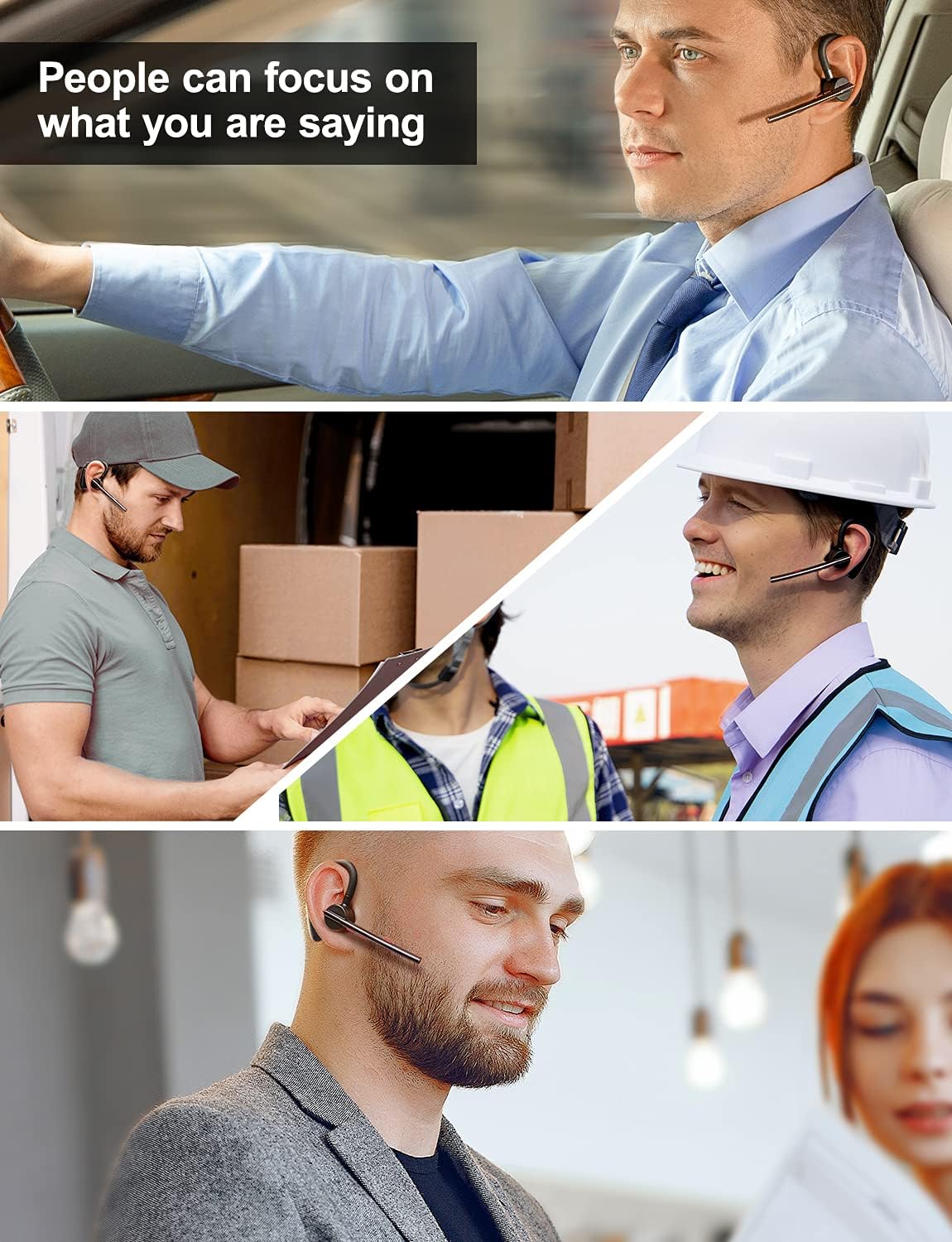 Detalle de New Bee Bluetooth Headset Handsfree: Lightweight 24h Talk Time, ENC Noise Reduction and Dual Mics
