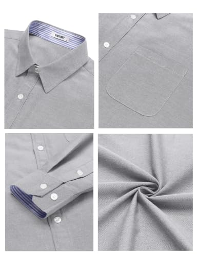 Detalle 1 de COOFANDY Chemise Homme Oxford, manches longues sans repassage, coton décontracté infroissable — Gris clair, 2XL