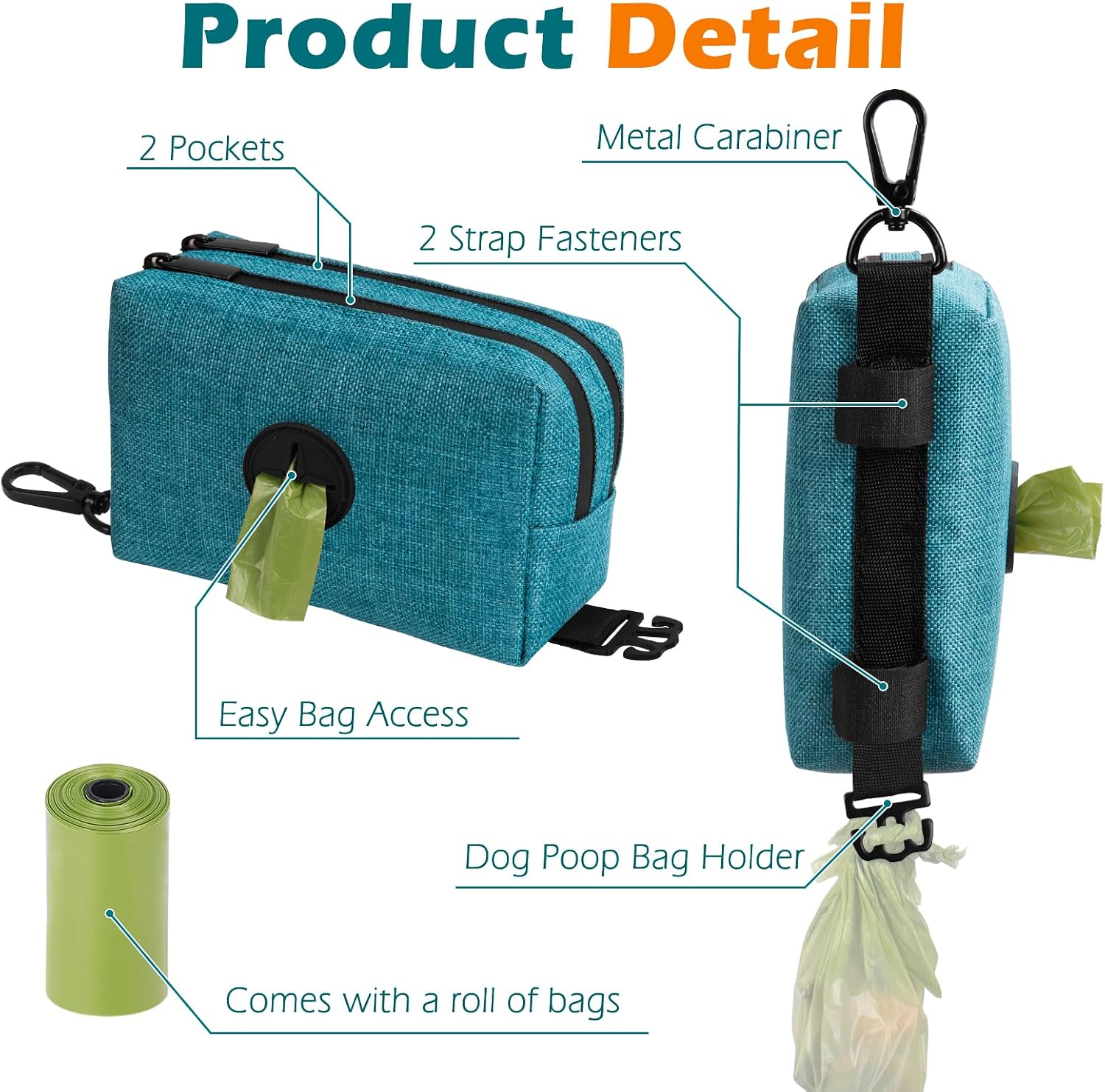 Detalle de PetBonus Kotbeutelspender für Hunde – Robuster Beutelhalter mit Karabiner, Lagunenblau