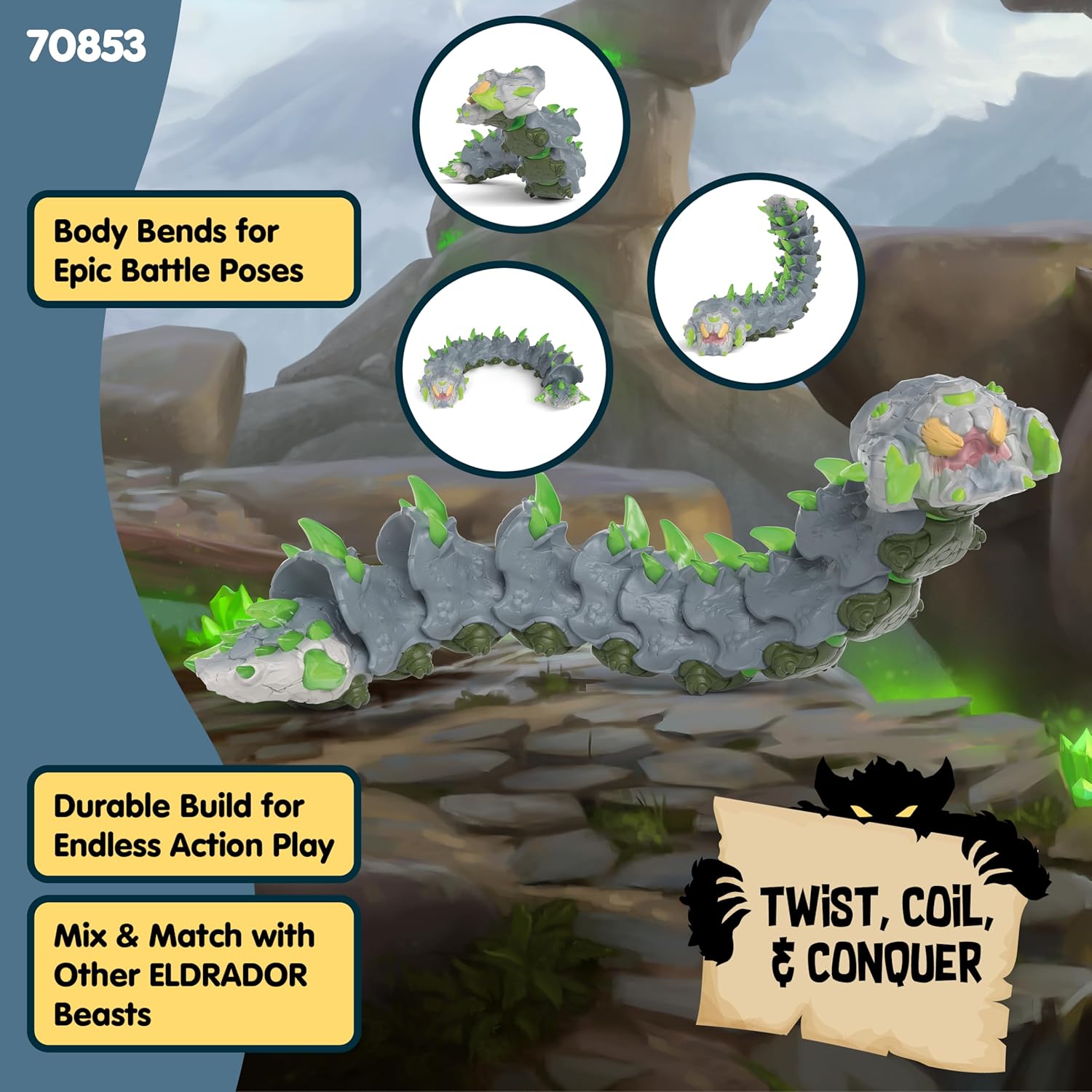 Thumbnail 4 de SCHLEICH Eldrador Creatures 11" Stone Worm Toy – Movable Monster Figure for Imaginative Play