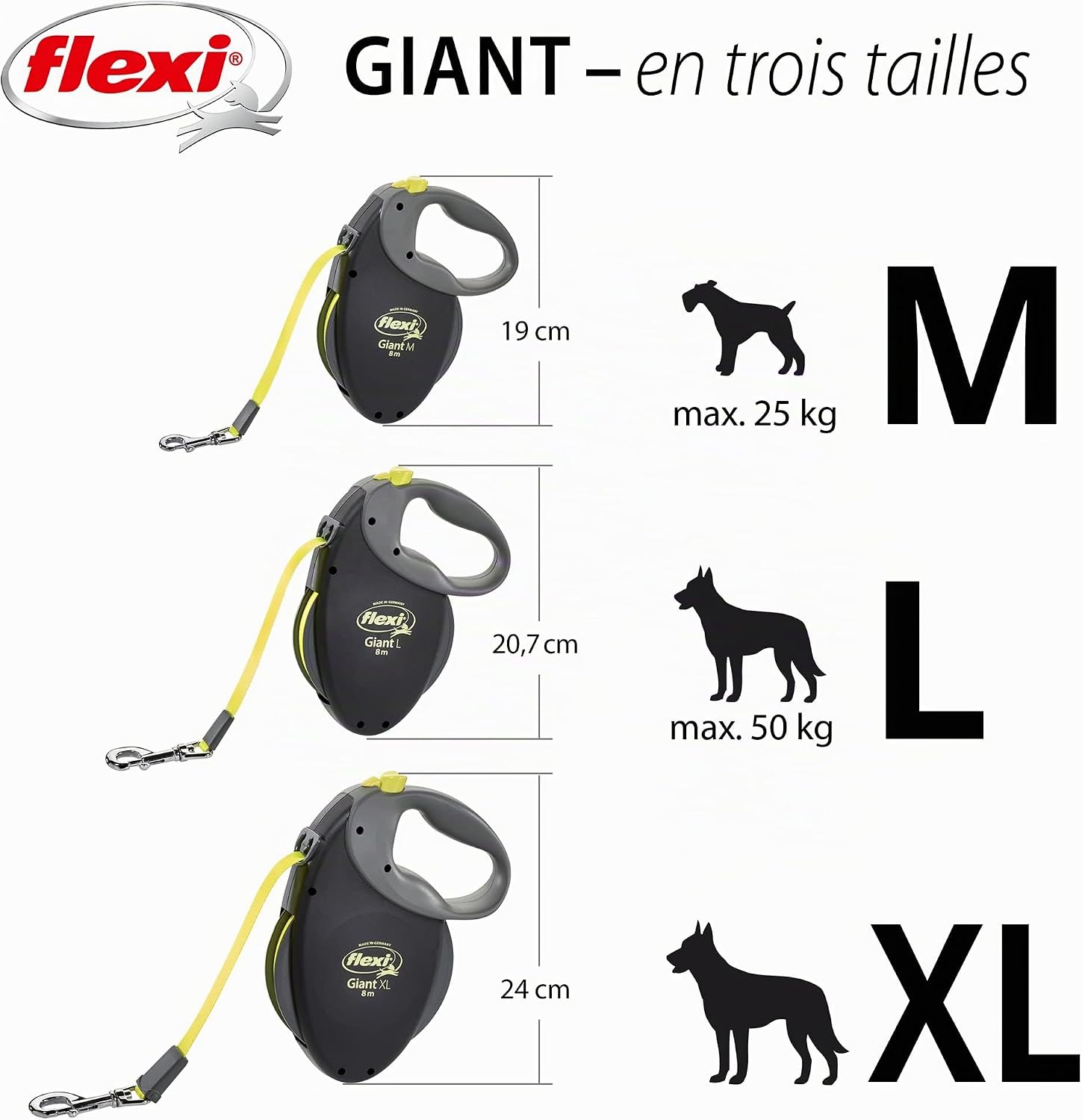 Detalle de flexi Giant Professional – Laisse rétractable à sangle 10 m pour chien jusqu’à 50 kg (Noir/jaune fluo)