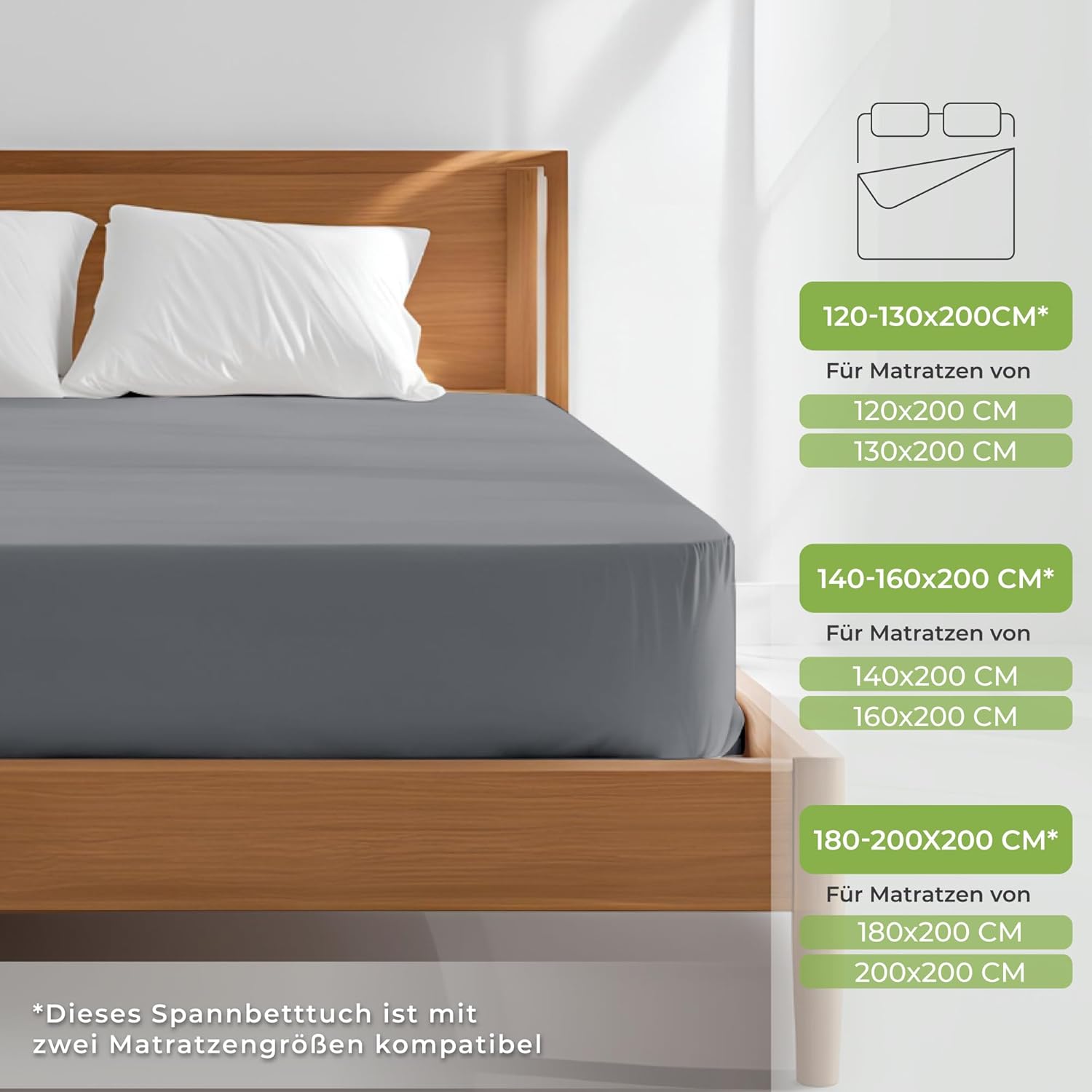 Thumbnail 3 de Dreamzie Premium Spannbettlaken 180×200 bis 200×200 Dunkelgrau – aus 100% Jersey Bio-Baumwolle