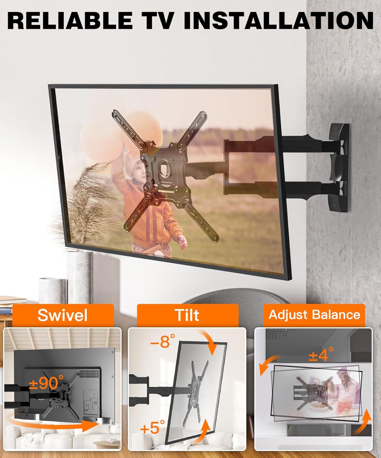 Detalle de Soporte Pared TV 32–65 pulgadas Brazo 720 mm Inclinable Giratorio