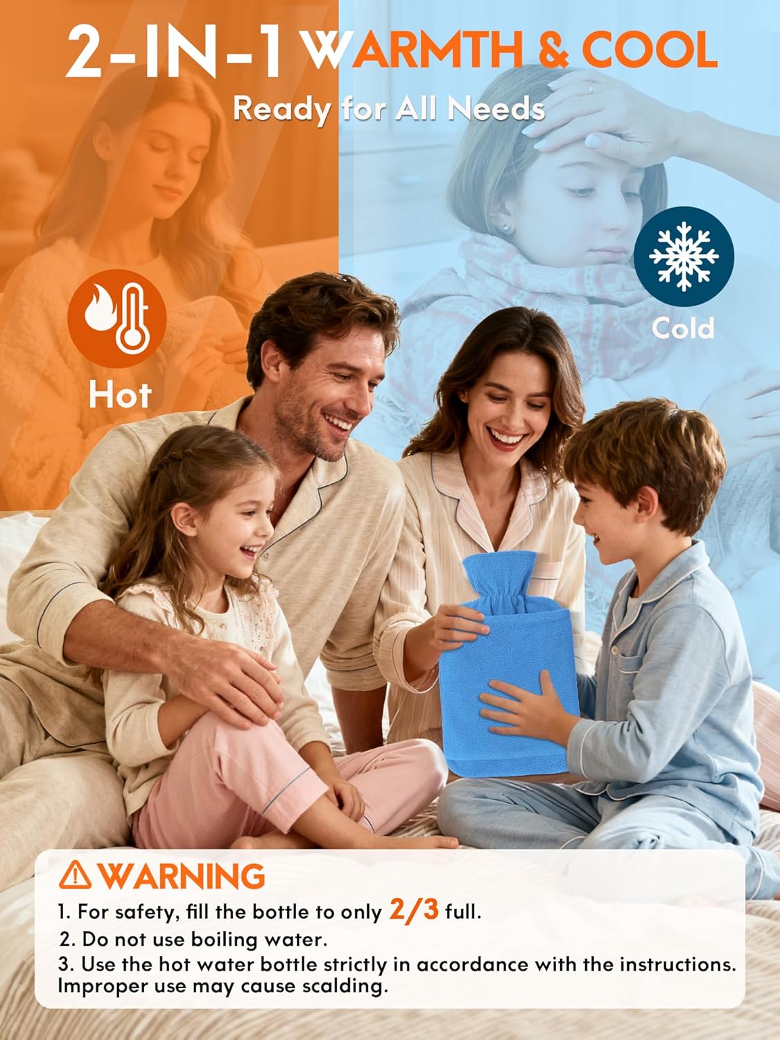 Thumbnail 5 de MUPAS Wärmflasche mit Vliesbezug, 2 Liter – Hot Water Bag mit Känguru-Tasche (Hellblau)