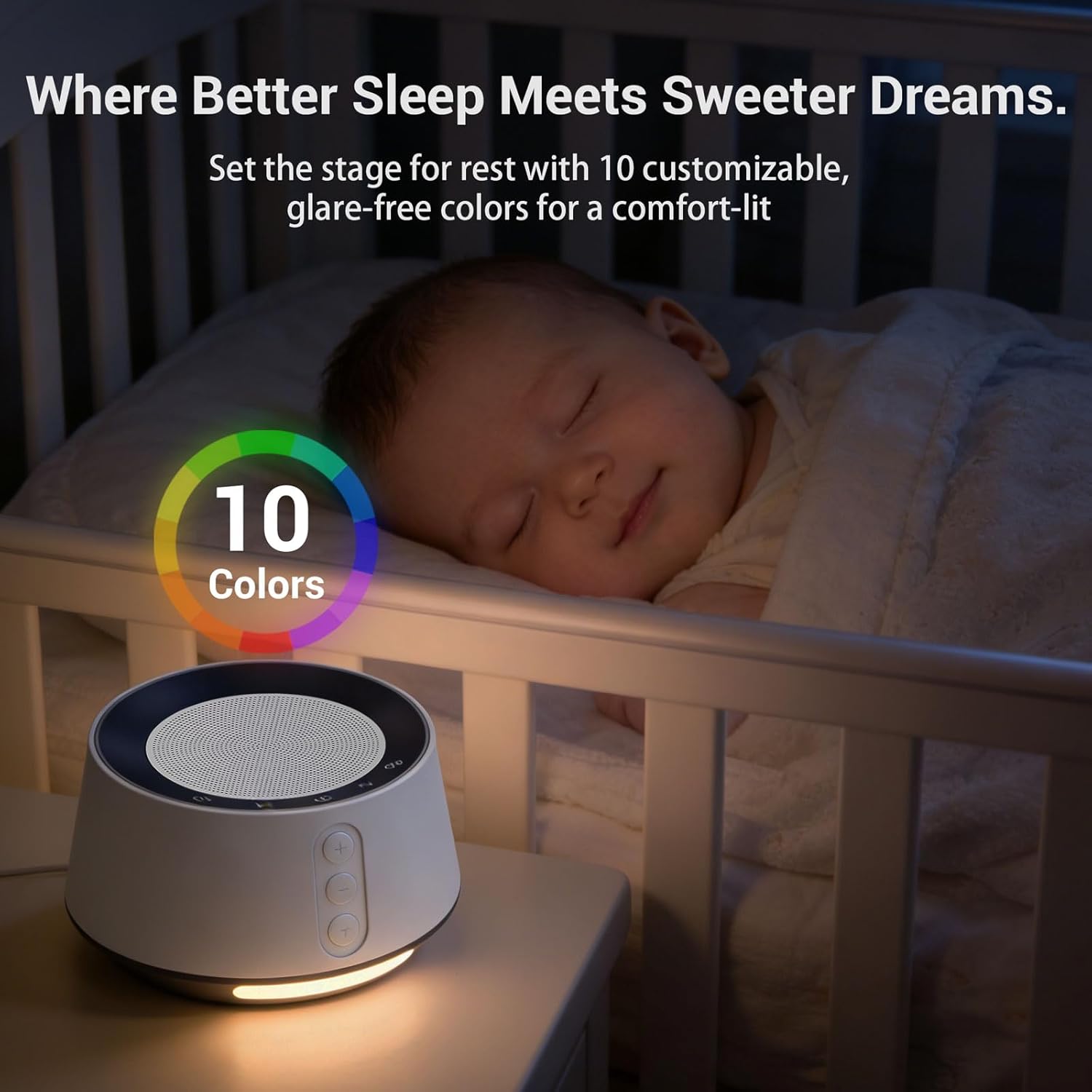 Detalle de BGOVERSS White Noise Sound Machine with 20 Sounds, 10 Night Light Colors, and Memory