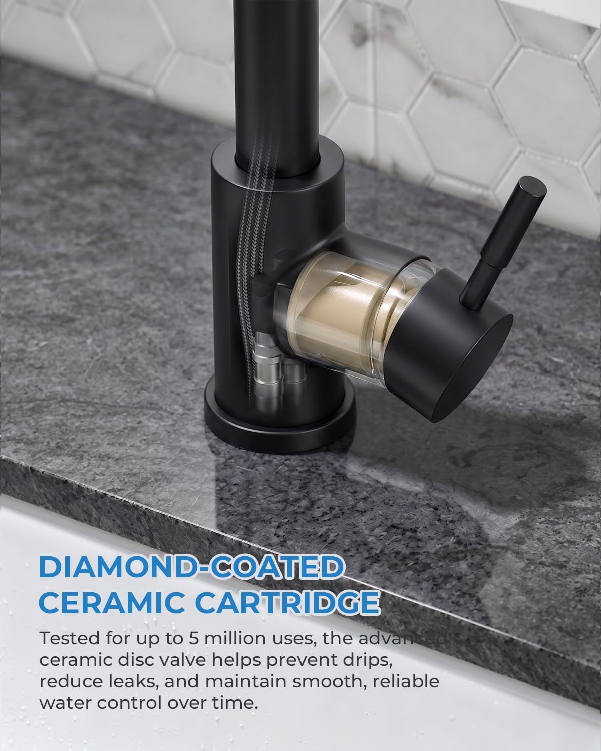 Detalle de VFAUOSIT 06MBV Black Kitchen Faucet with Pull-Down Sprayer, 3 Modes
