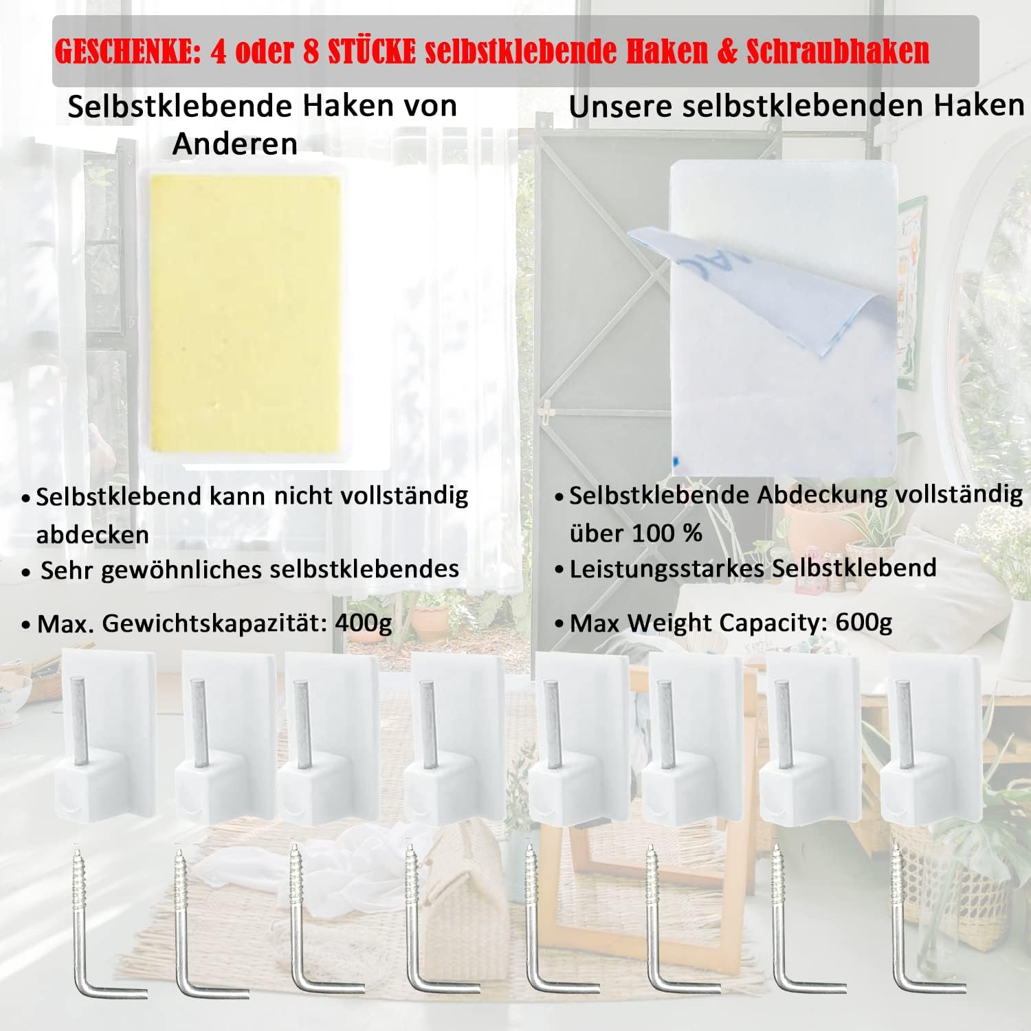 Detalle 2 de Set da 2 bastoni per tende a vetro estensibili 40–70 cm bianco, con ganci 3M (senza forare)