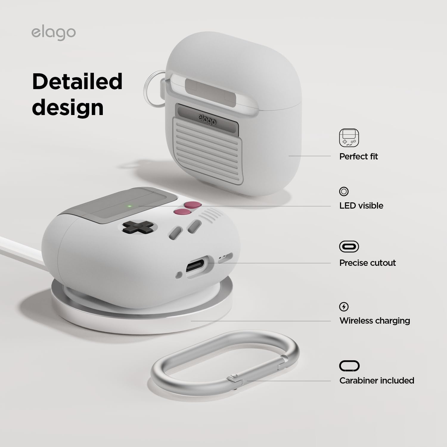 Thumbnail 5 de elago AW5 EAP4AW5-HANG-LGY AirPods Case, Light Grey Silicone Retro Design