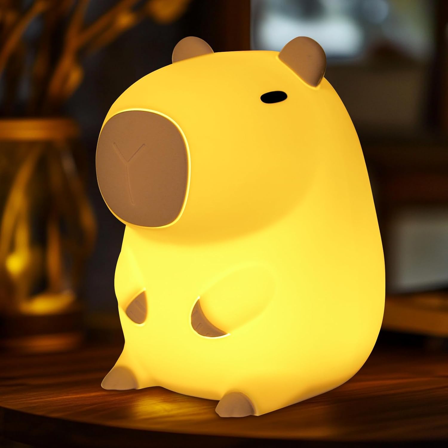Detalle de Wudyfei Capybara Night Light – Cute Silicone Capybara Lamp with Timers and Dimmable LED