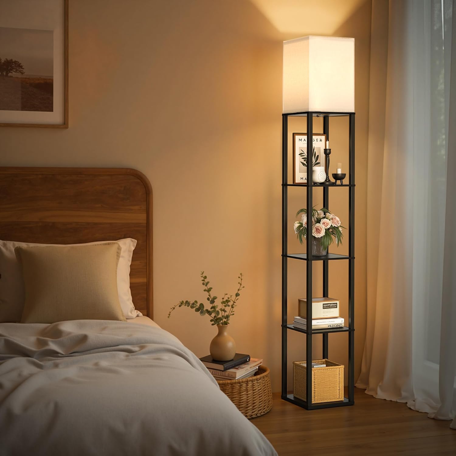 Thumbnail 6 de AUDERWIN PFL-013 Shelf Floor Lamp with 3-Setting LED and Wood Shelves