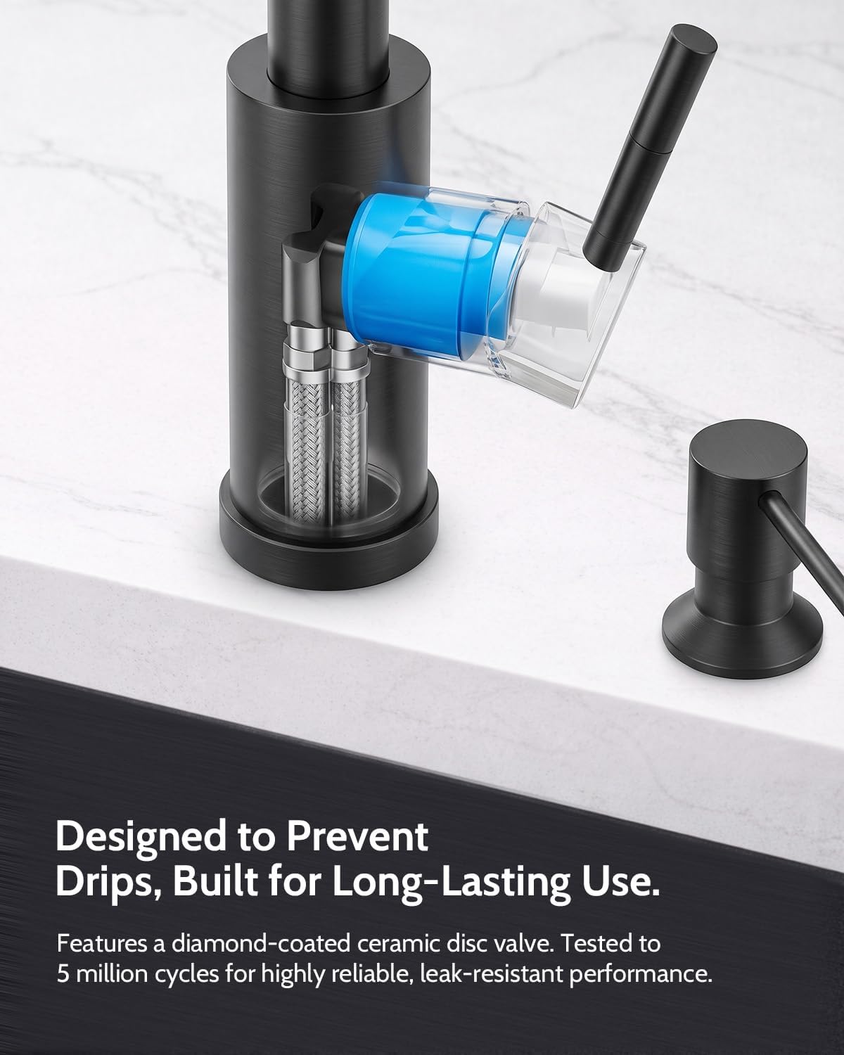 Detalle de LUFEIDRA LKF007D1S1MB Pull-Down Kitchen Faucet, Matte Black, Dual Spray