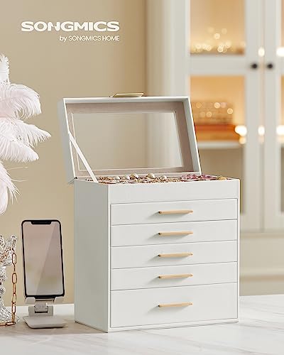 Thumbnail 1 de SONGMICS Collection Jewellery Box with Glass Lid (GISELLA JBC171W01) – 6-Layer Storage, Cloud White & Gold