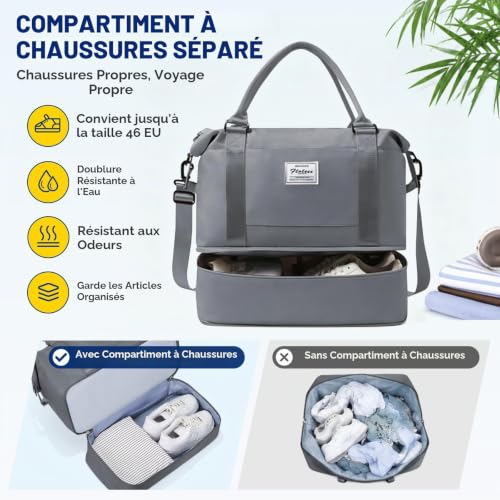 Detalle 1 de SEAFEW Sac de voyage cabine 40 × 30 × 20 cm, compartiment à chaussures, gris ardoise