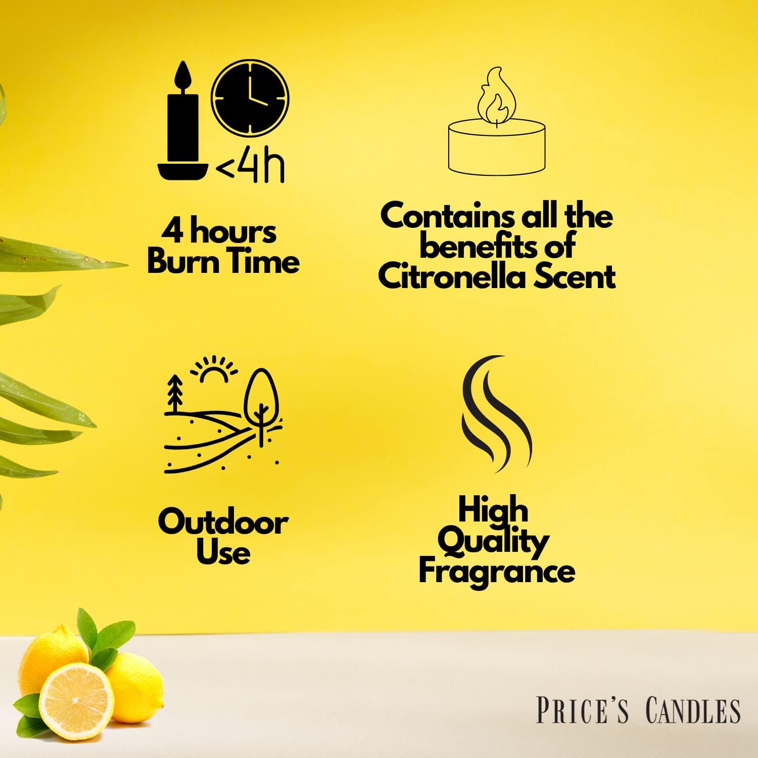 Detalle de Price’s Citronella Scented Tealights (Pack of 4 Maxi Tealights) – fly & insect repellent candles