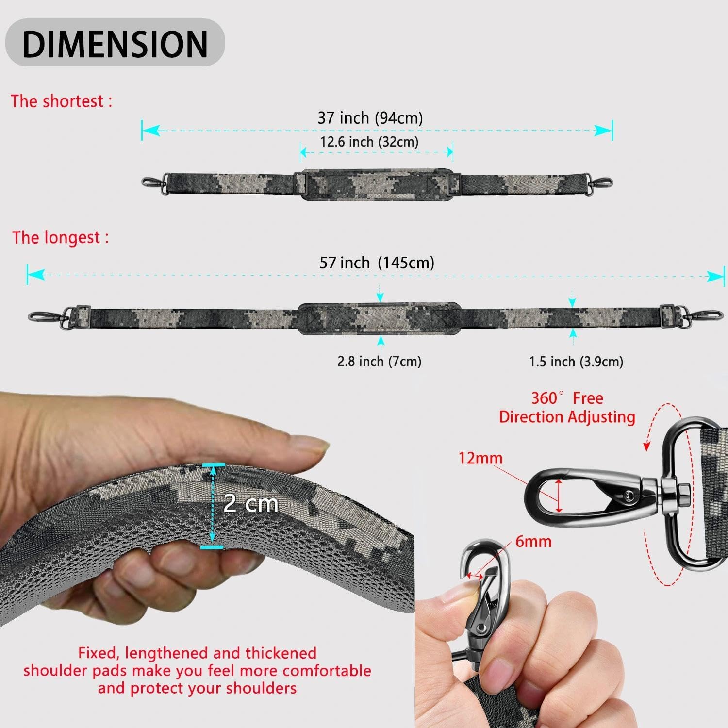 Detalle 2 de ZINZ Shoulder Strap 58" Universal Handbag Strap with Ultra-thick Fixed Padded and Dual Balanced Adjustable Buckles