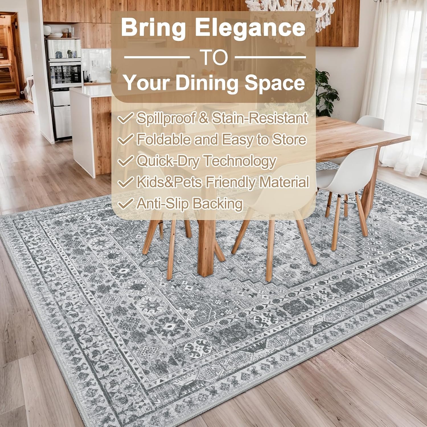 Detalle de Capslpad Vintage Medallion Area Rug, 200 x 300 cm, Grey, Washable