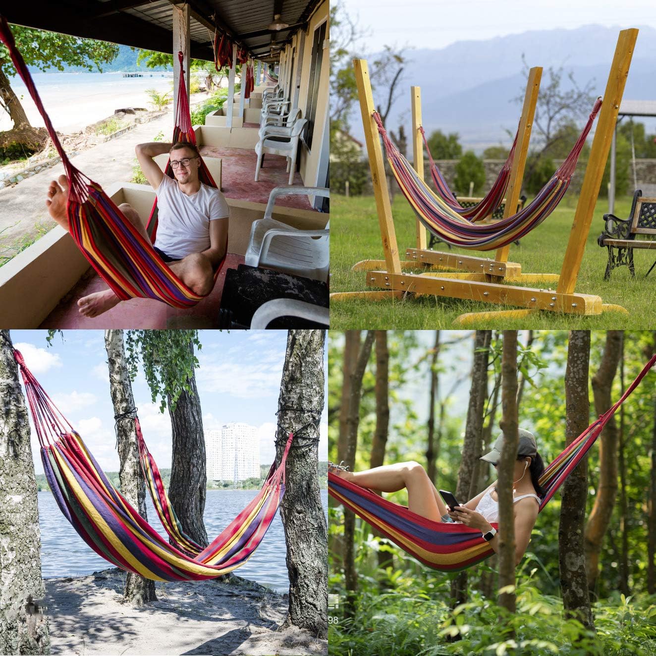 Detalle de FORYNXHWIN Cotton Hammock – 190x100cm Outdoor Single Hammock with Travel Bag