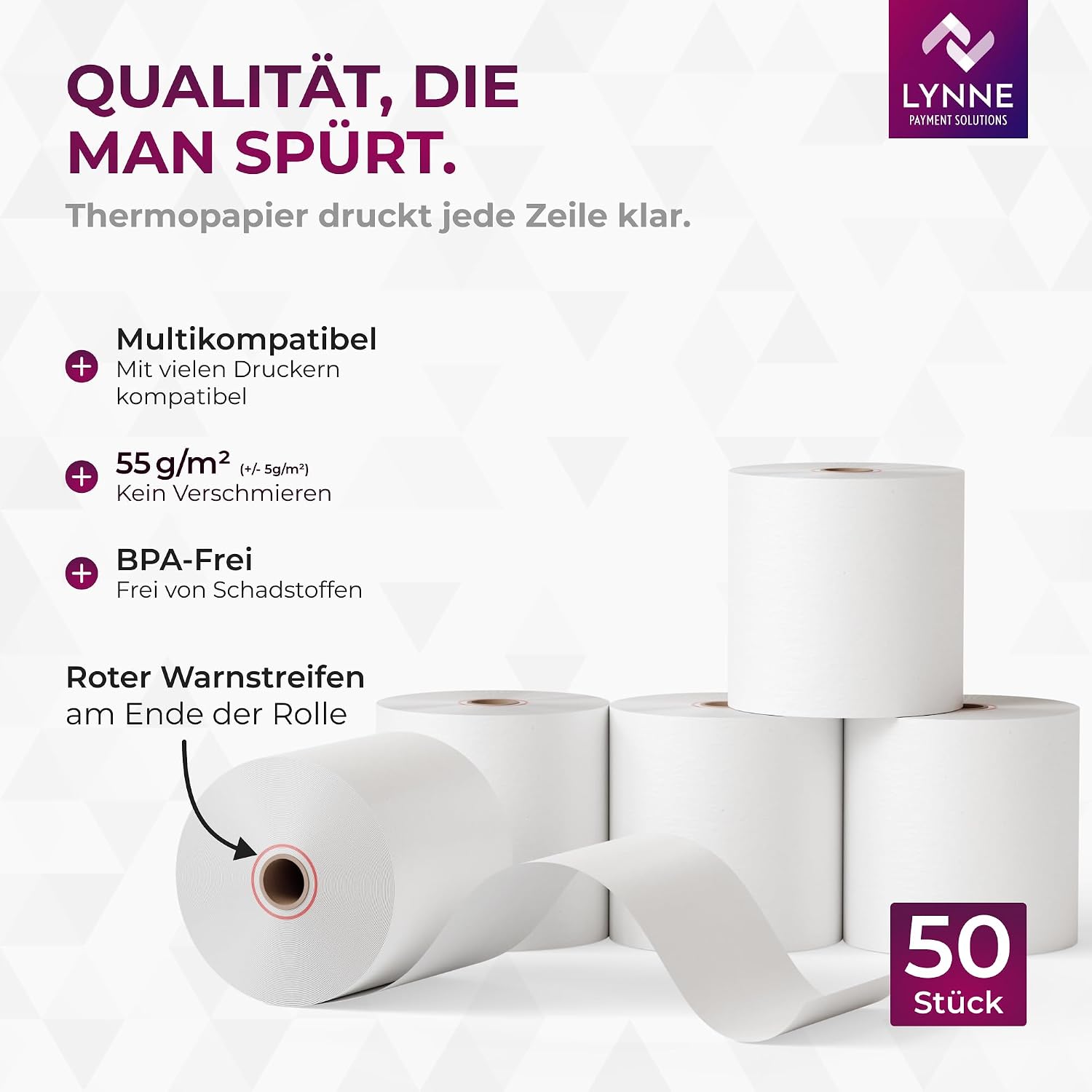 Detalle de Thermorollen 80 mm × 80 m × 12 mm (80×80×12) – BPA-frei, 50 Stück von Lynne Payment Solutions