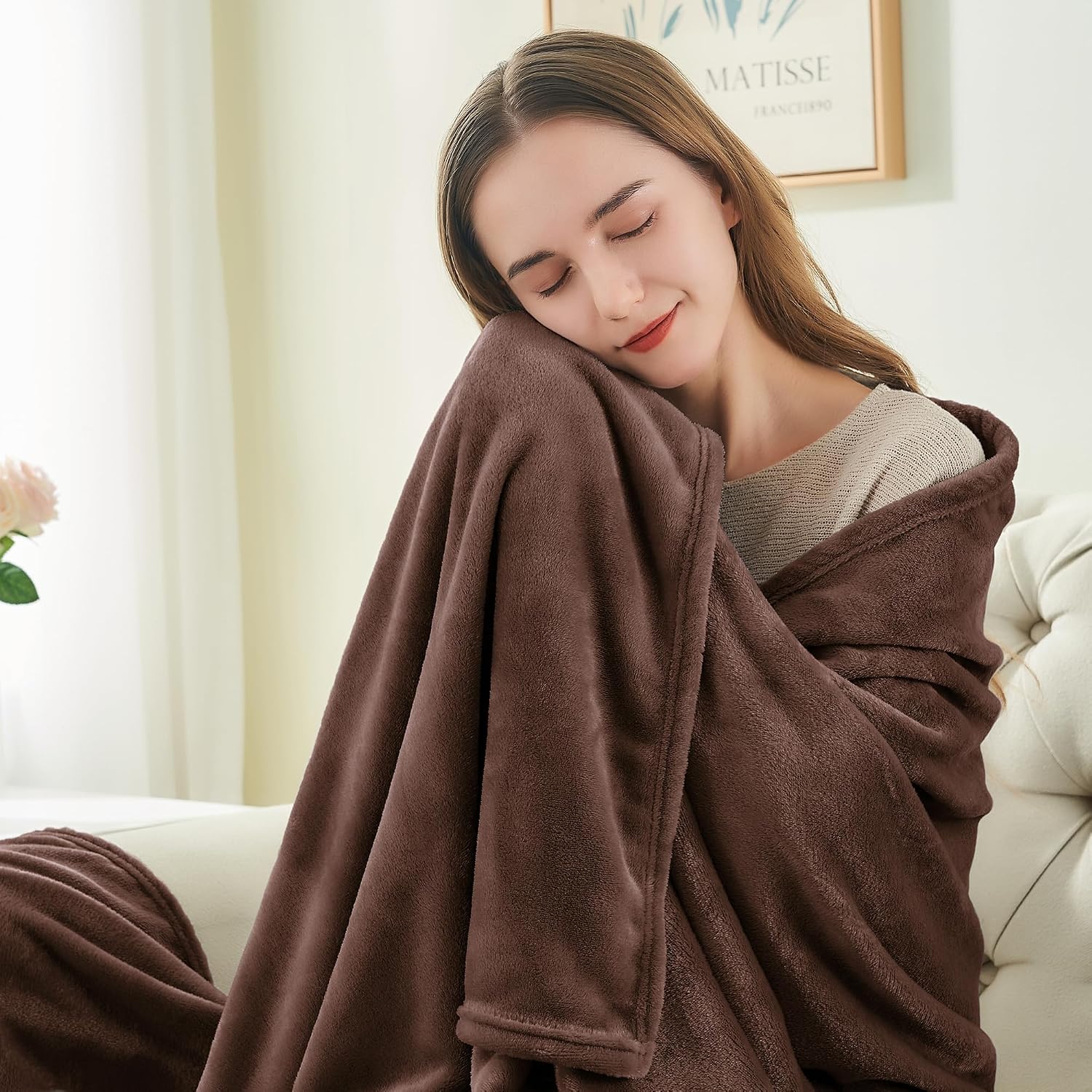 Detalle de BEDELITE BEUSC1SDR8KI King Fleece Blanket, Brown, 108" x 90