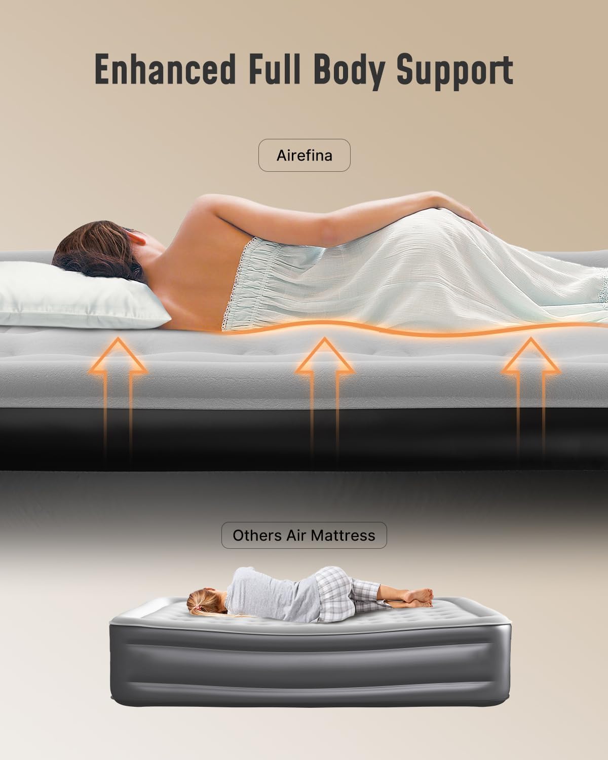 Detalle 2 de Airefina Double Air Mattress with Built-In Electric Pump, Flocked Top, 190×137×46cm