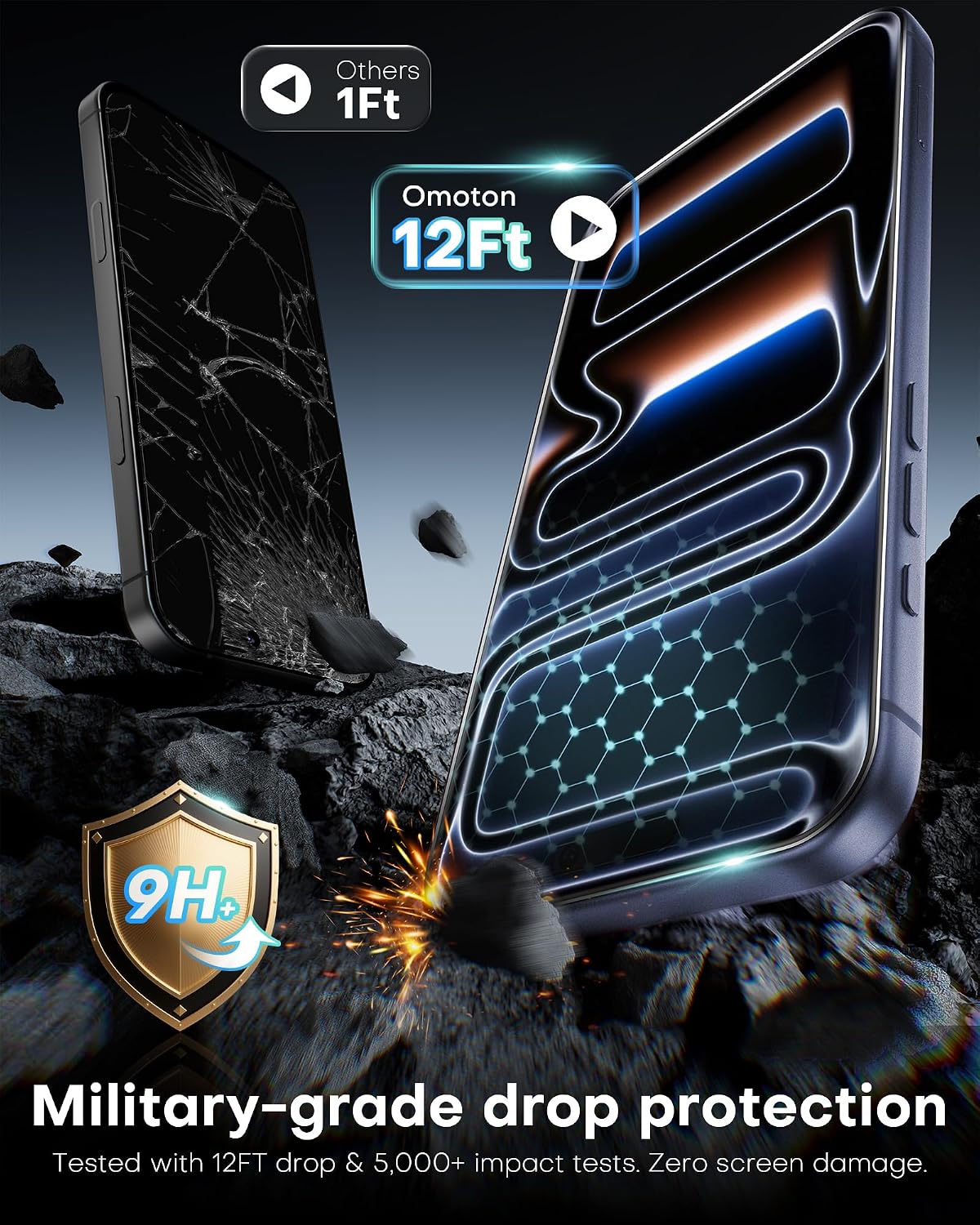Thumbnail 2 de OMOTON Panzer Schutz Glas iPhone 17 Pro 9H 3+2 Stück
