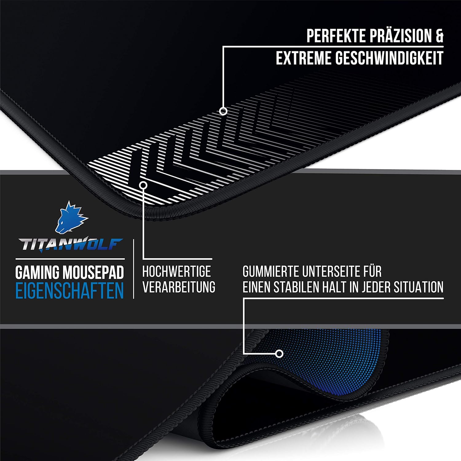 Detalle 2 de Titanwolf XXXL Übergröße Mauspad 1500 x 800 mm – Schreibtischunterlage für Gaming, rutschfest & abwaschbar