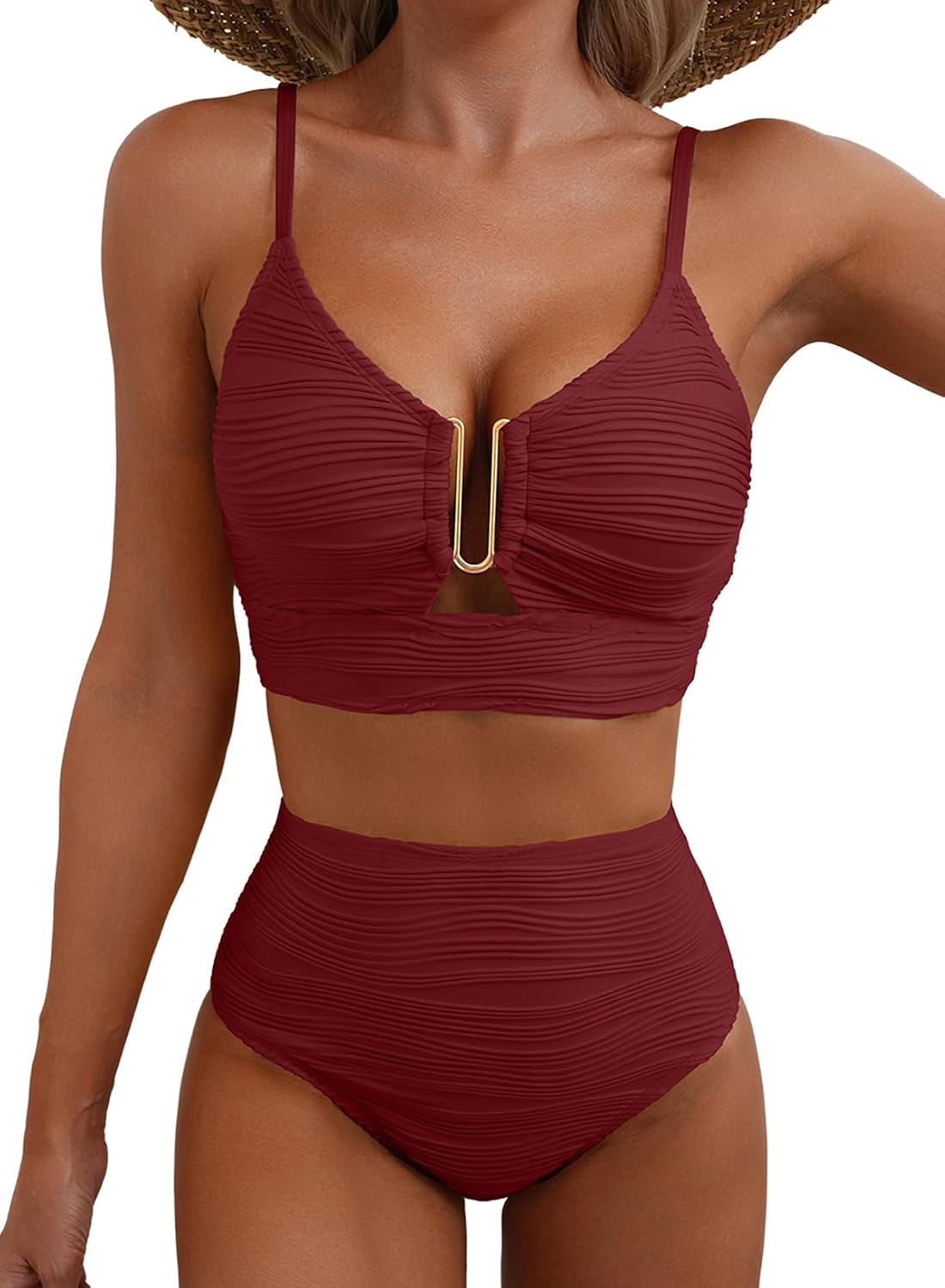 Detalle de Herseas 2-Piece U-Wire Bikini Set with High-Waisted Textured Bottom