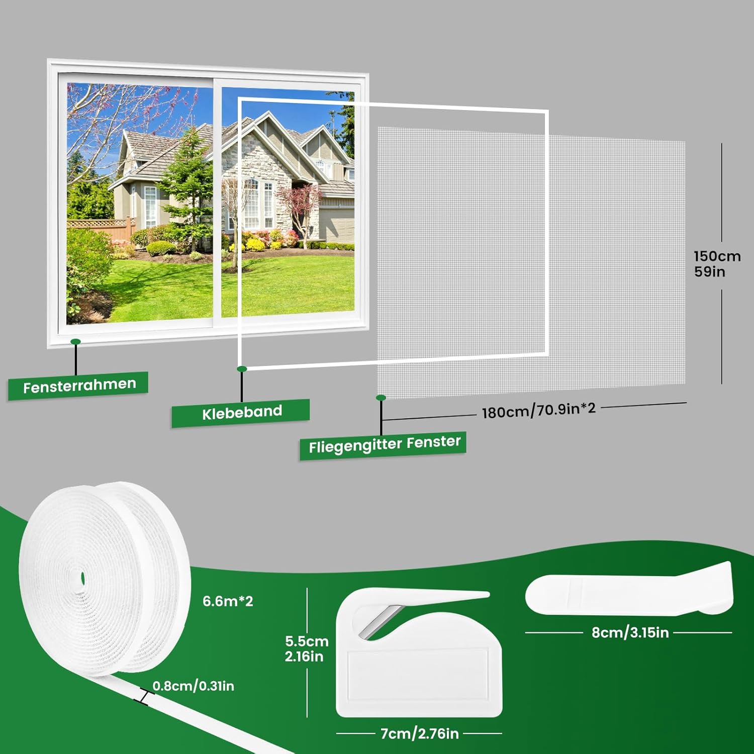 Thumbnail 1 de Zanzariera Finestra 2 Set 150 x 180 cm Bianco – Installazione rapida, senza forature
